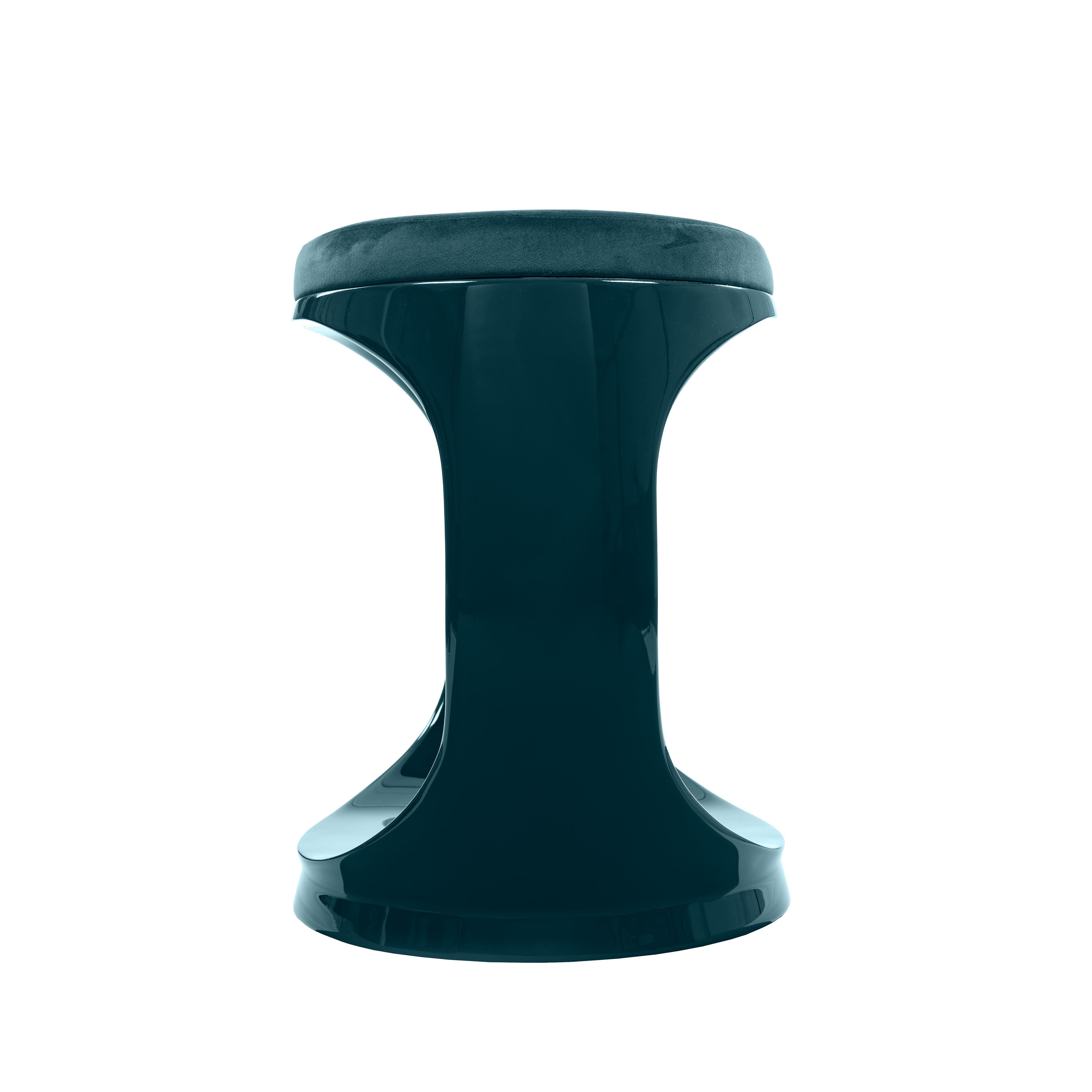 Italian Contemporary Stool by Cyril Rumpler Signet Ring, Pouf Seats Teal Green For Sale