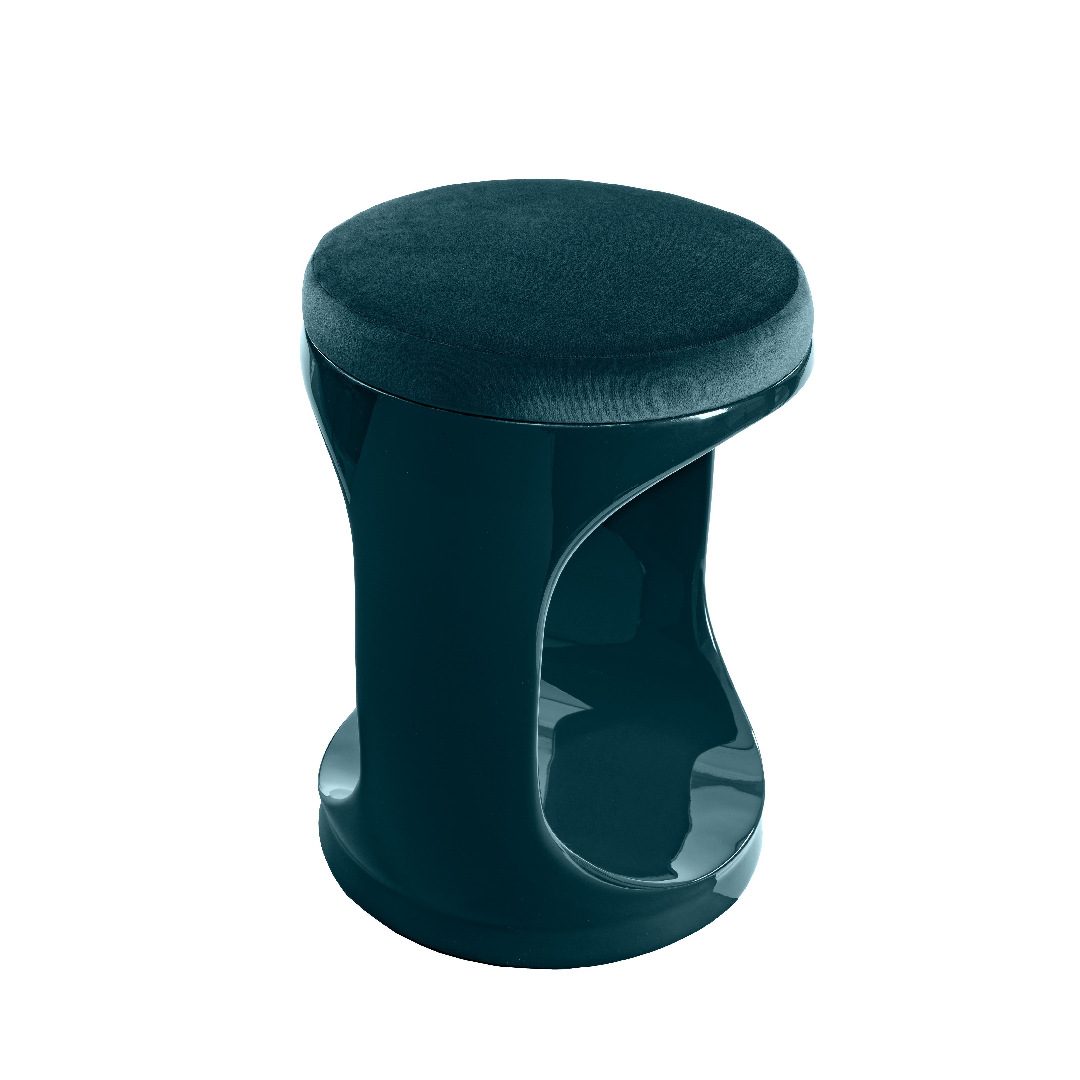 Molded Contemporary Stool by Cyril Rumpler Signet Ring, Pouf Seats Teal Green For Sale