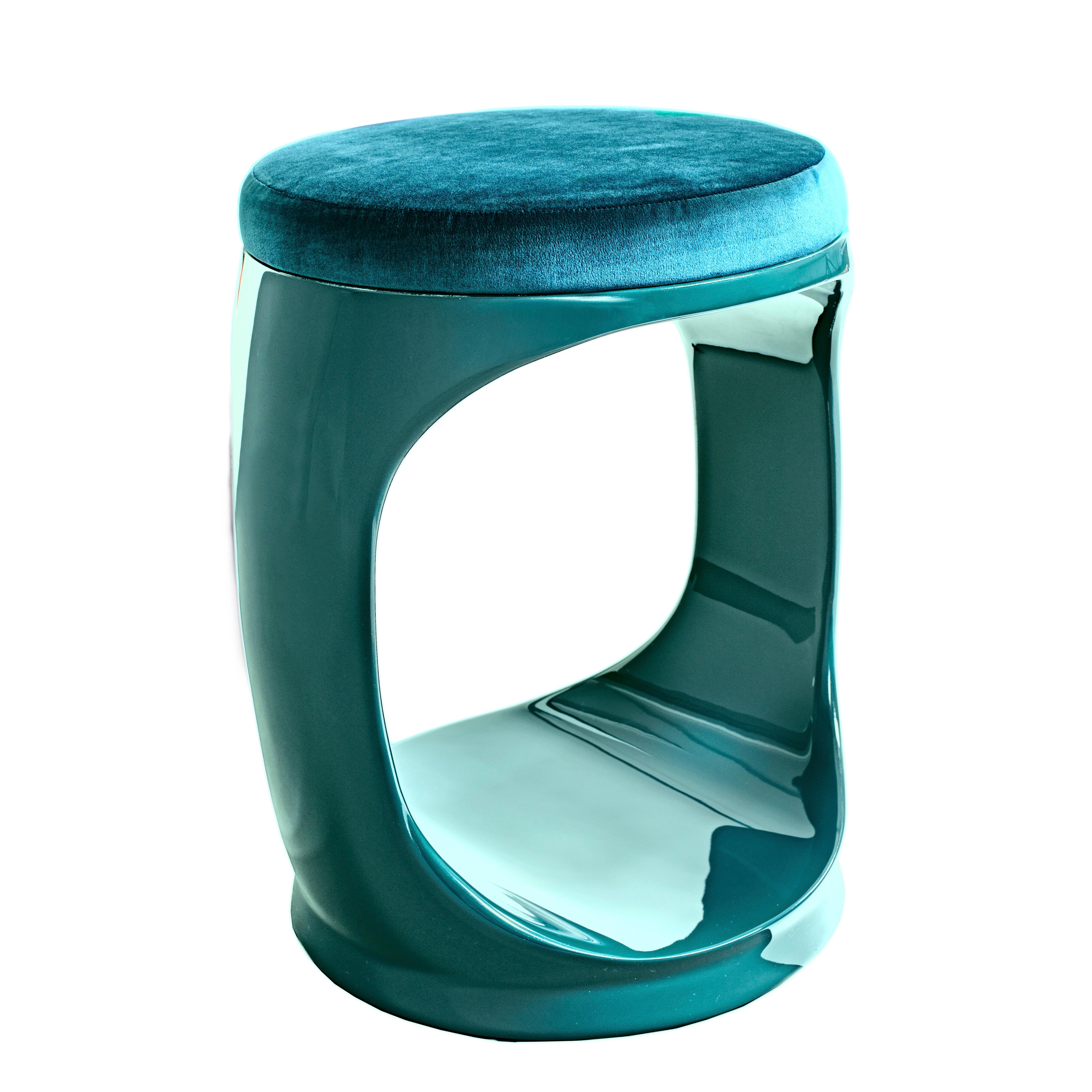 Contemporary Pouf by Cyril Rumpler Signet Ring, Hocker, Stool, turquoise.
These stools are available in a dozen colors and in a glossy finish. The black, white, navy blue, pink, red, turquoise, lilac, brown, green, and grey stools are available