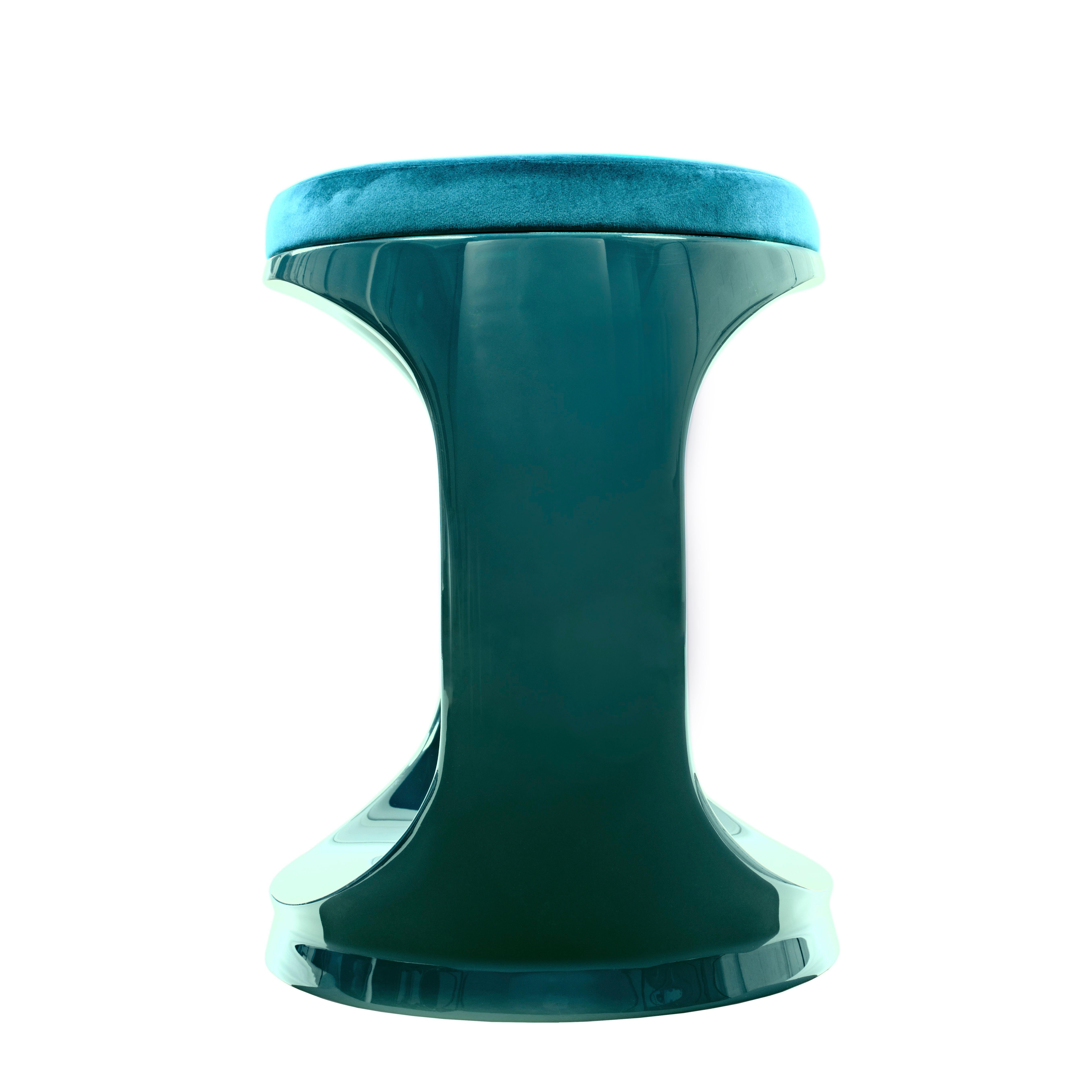 Organic Modern Contemporary Stool by Cyril Rumpler Signet Ring, Pouf Seats Turquoise For Sale
