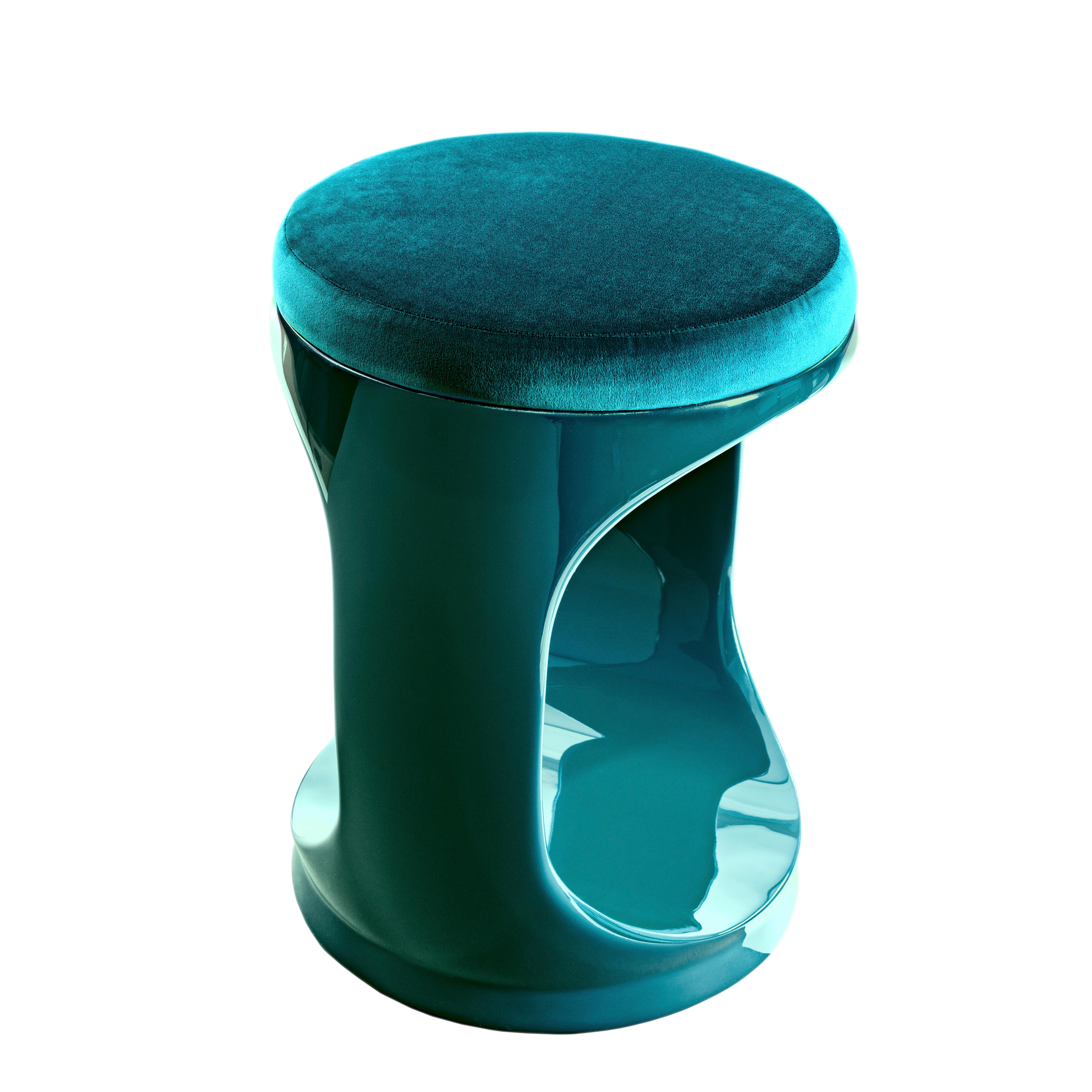 Italian Contemporary Stool by Cyril Rumpler Signet Ring, Pouf Seats Turquoise For Sale