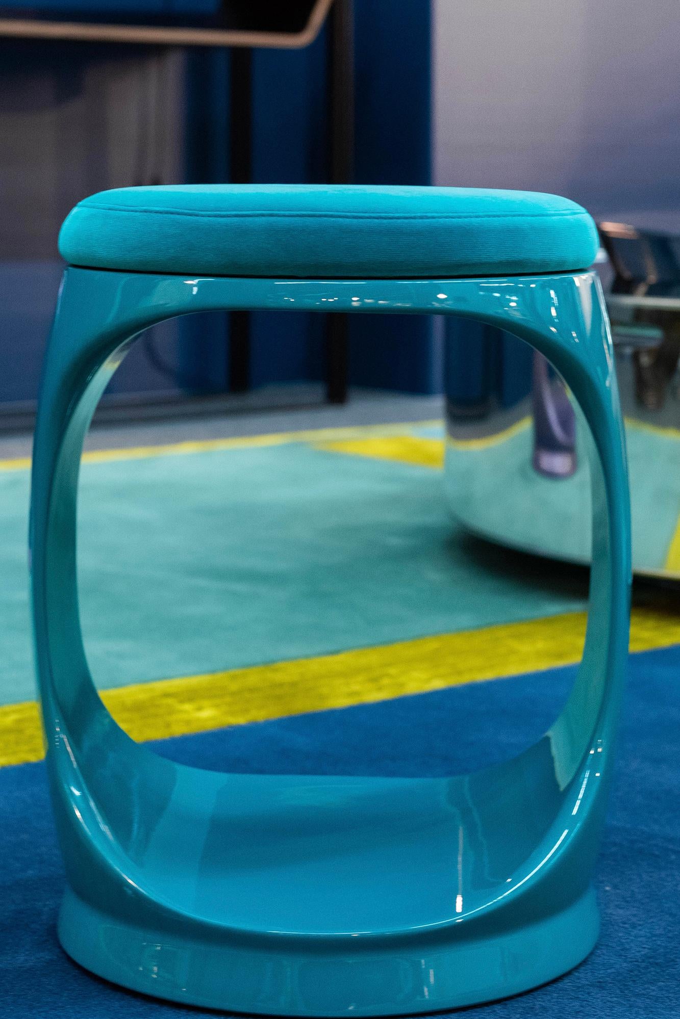 Contemporary Stool by Cyril Rumpler Signet Ring, Pouf Seats Turquoise In New Condition For Sale In Les Acacias, GE