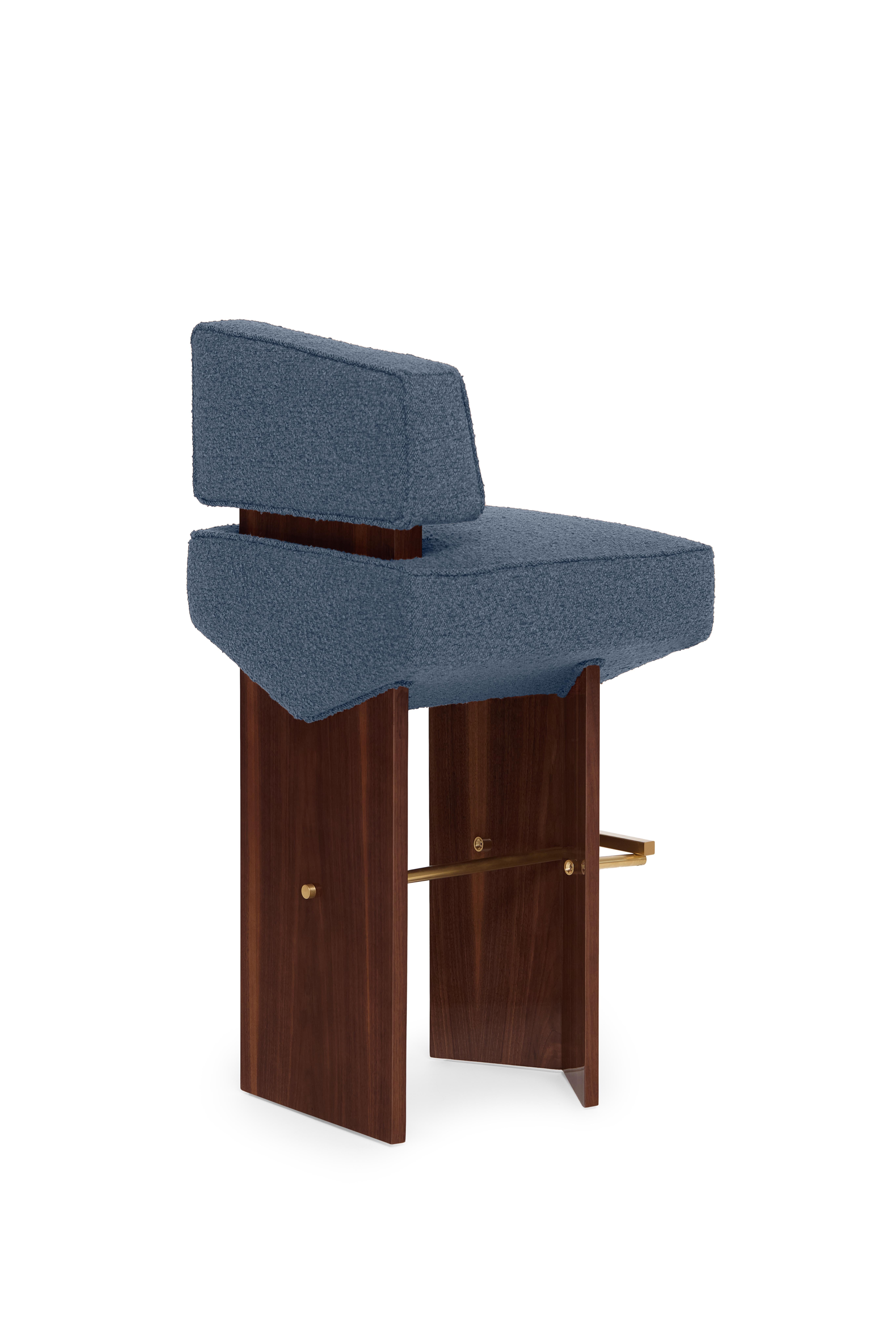 Portuguese Contemporary Stool 'Divergent' by Marta Delgado, Walnut, Atlantic For Sale