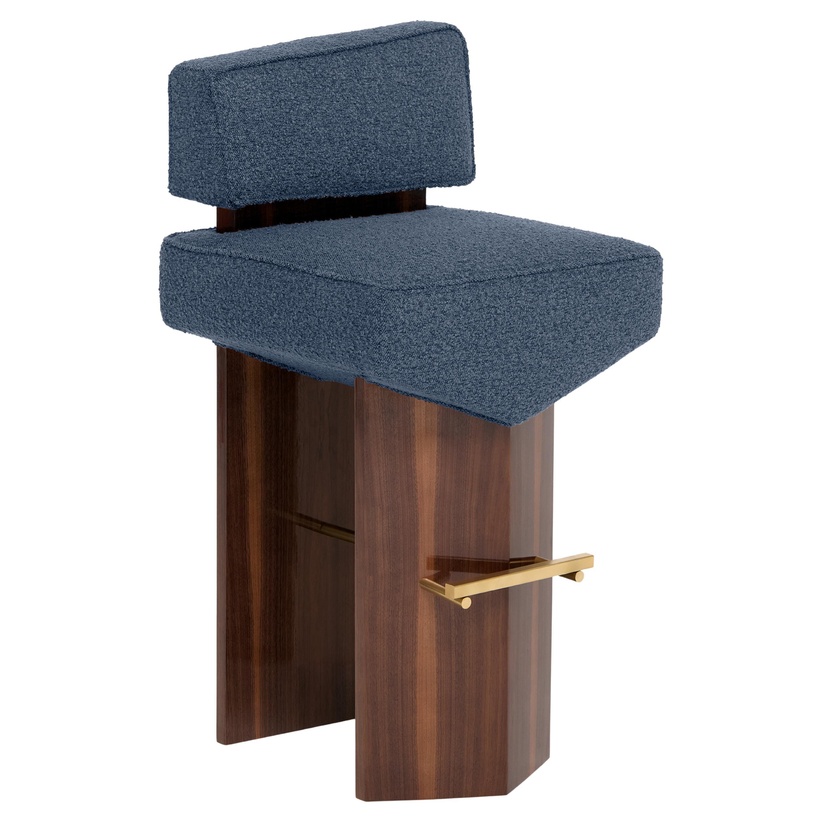 Contemporary Stool 'Divergent' by Marta Delgado, Walnut, Atlantic For Sale