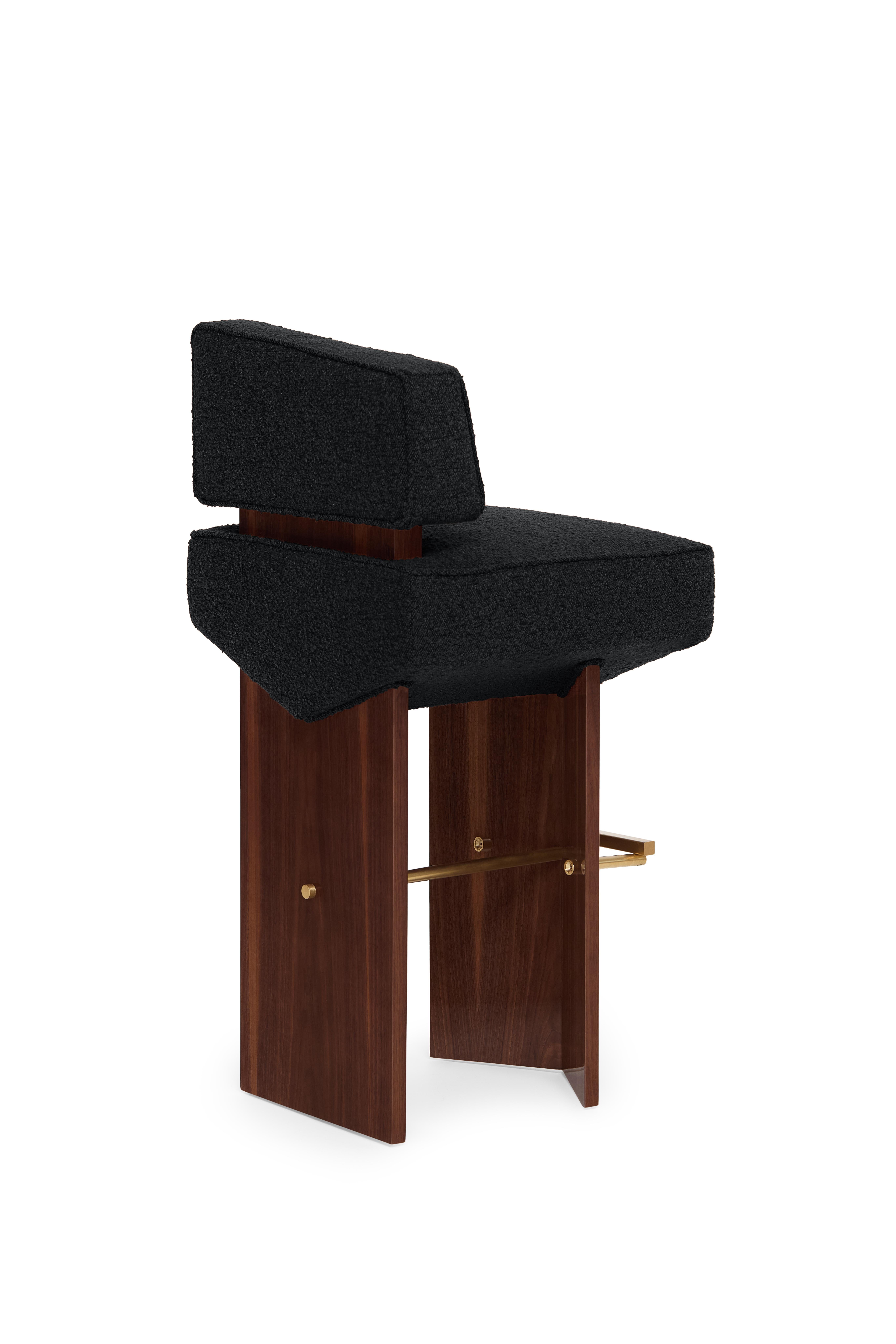 Organic Modern Contemporary Stool 'Divergent' by Marta Delgado, Walnut, Black For Sale
