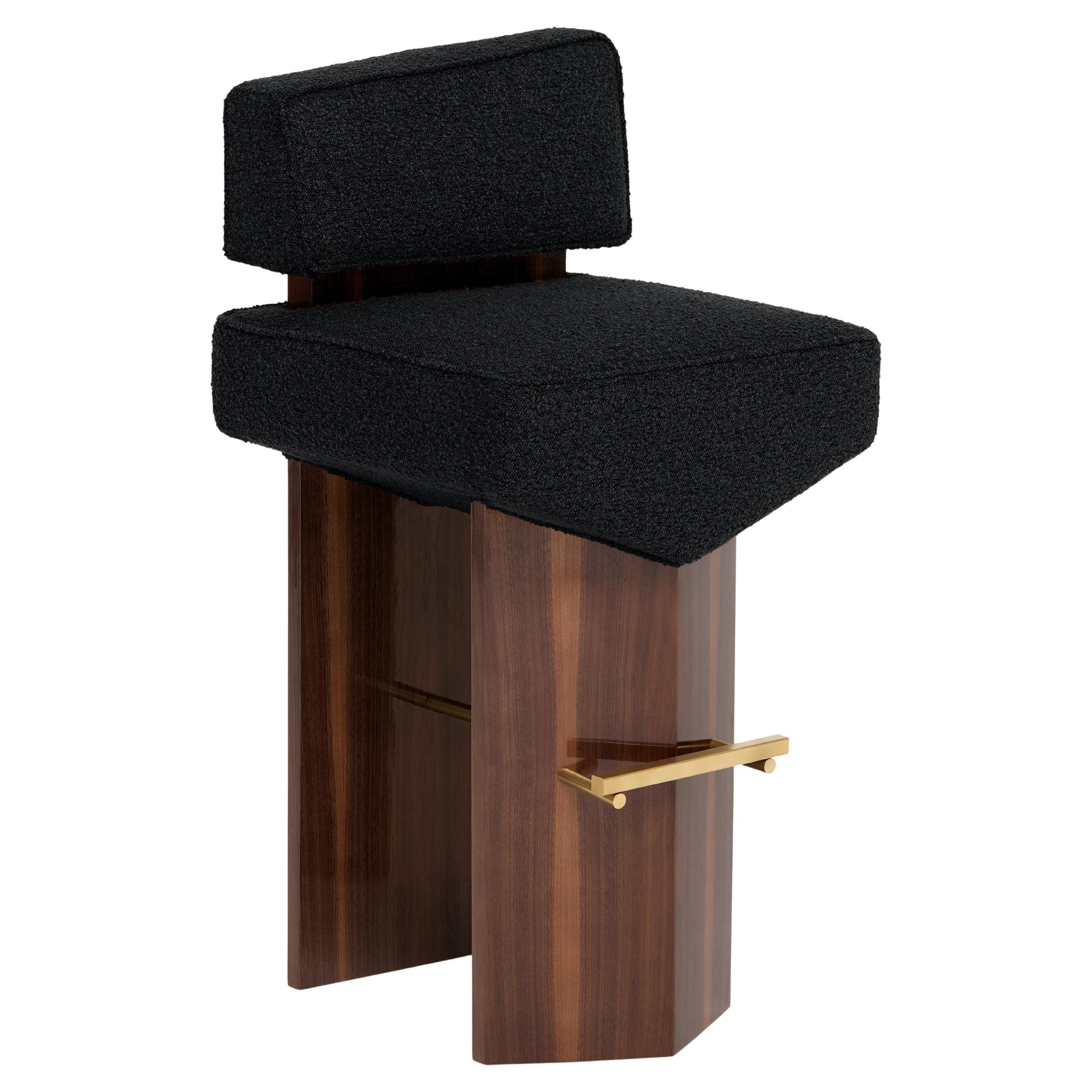 Contemporary Stool 'Divergent' by Marta Delgado, Walnut, Black