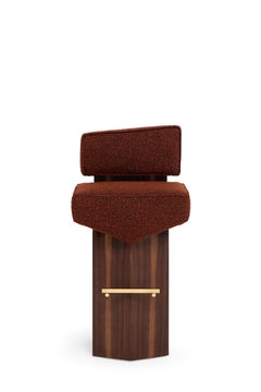 Contemporary Stool 'Divergent' by Marta Delgado, Walnut, Brick