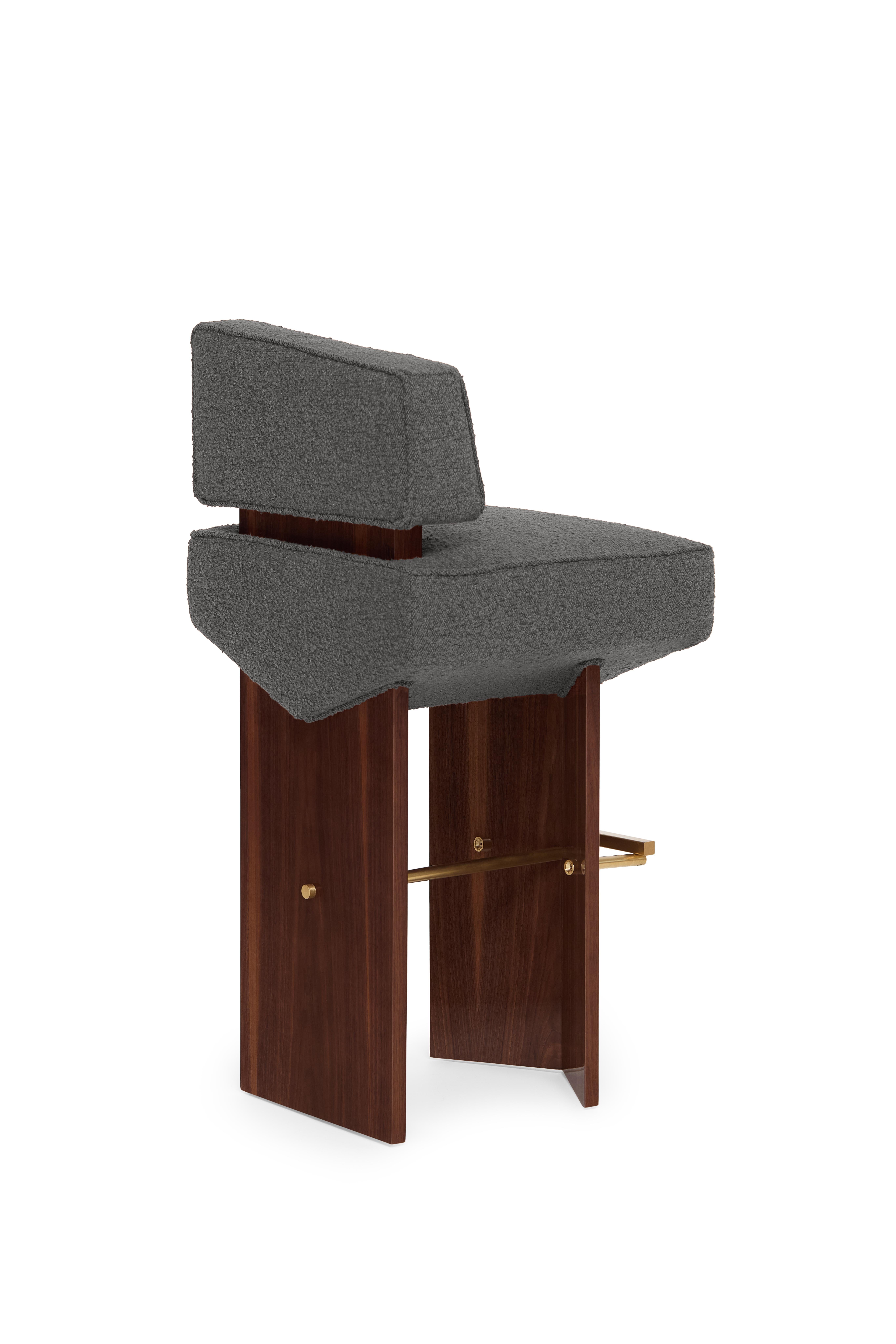 Organic Modern Contemporary Stool 'Divergent' by Marta Delgado, Walnut, Graphite For Sale