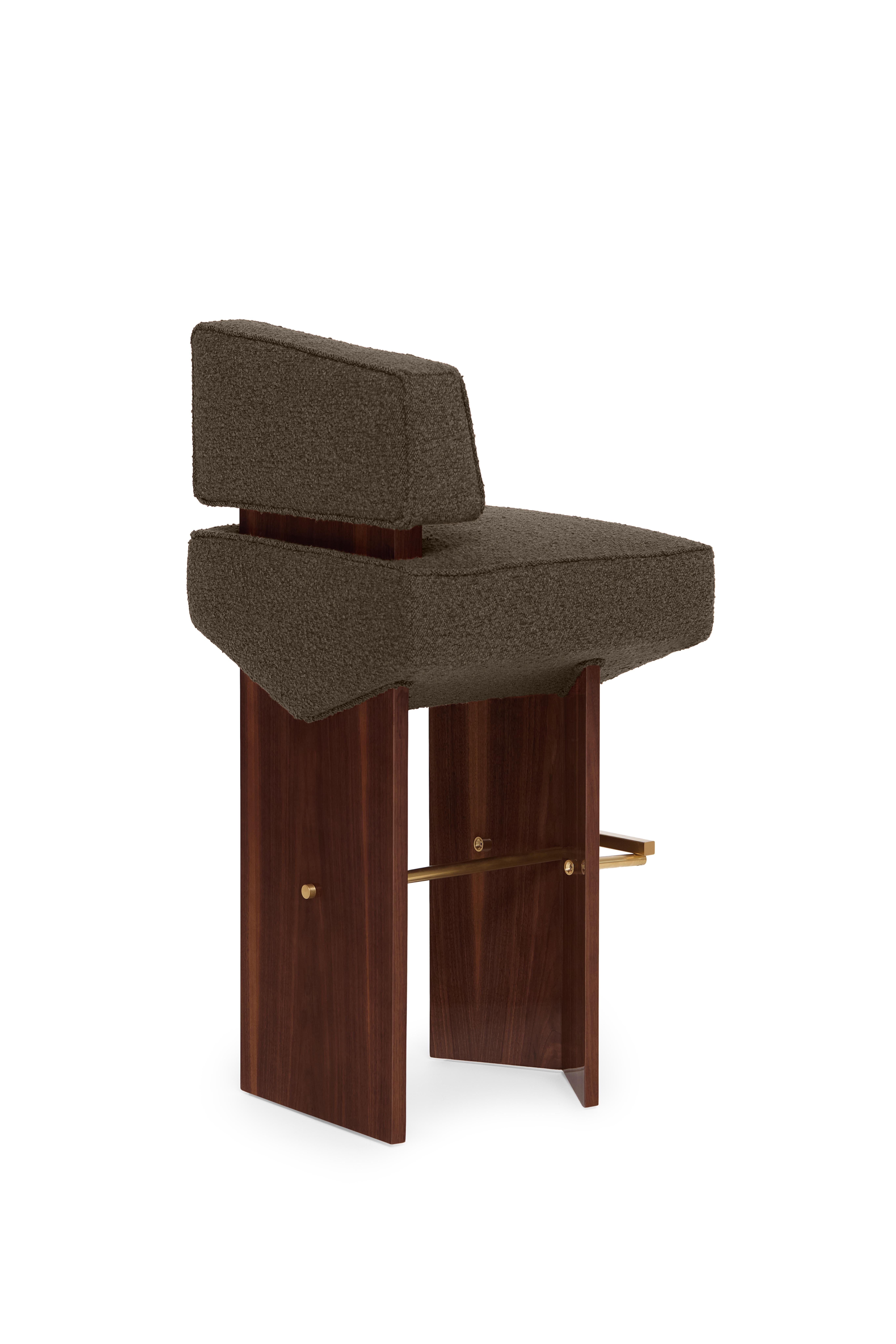 Organic Modern Contemporary Stool 'Divergent' by Marta Delgado, Walnut, Mouse For Sale