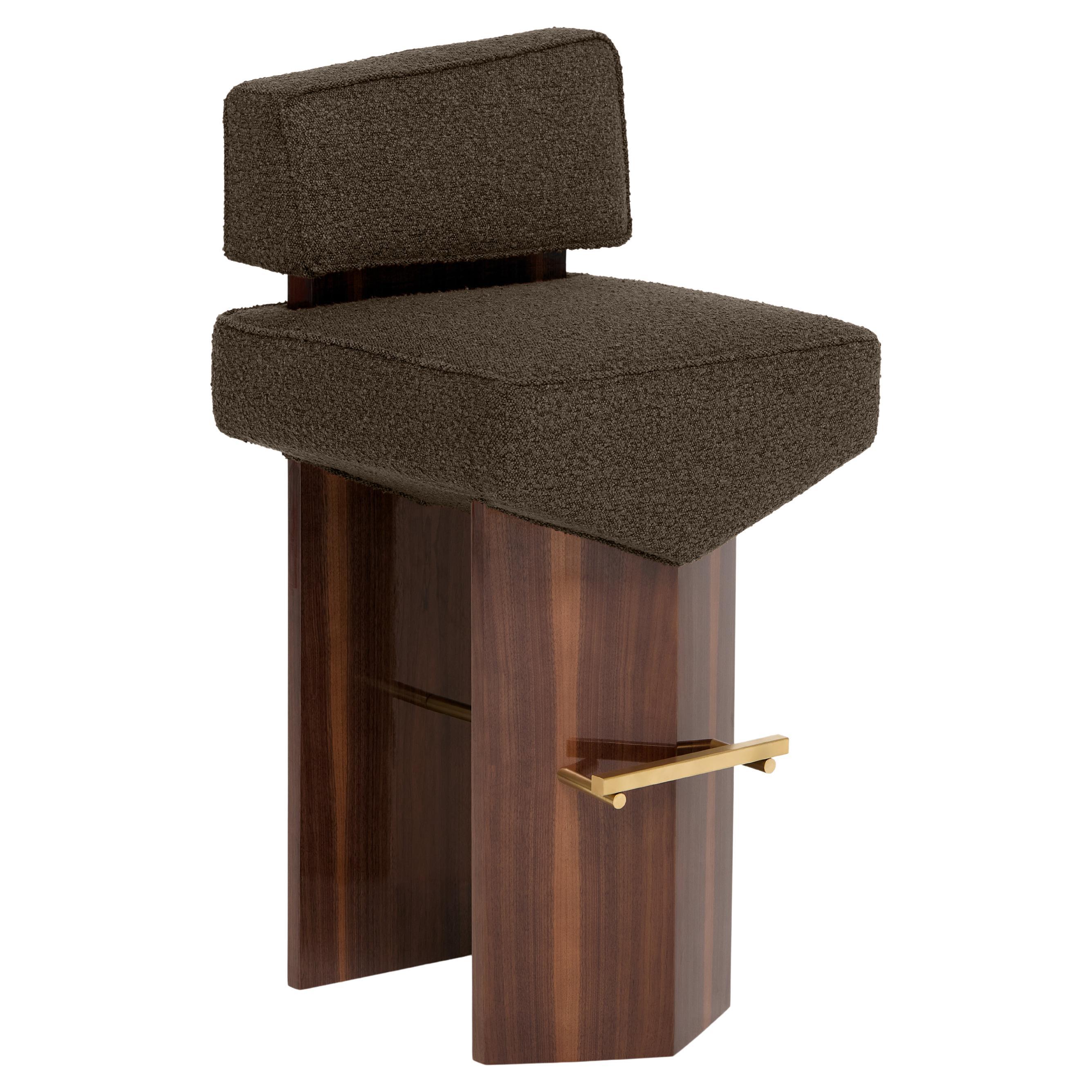 Contemporary Stool 'Divergent' by Marta Delgado, Walnut, Mouse