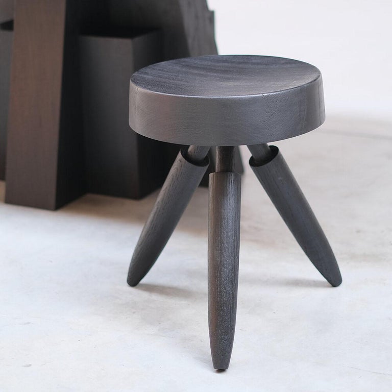 Modern Contemporary Stool in Burnet Walnut, Senufo Tabouret by Arno Declercq For Sale