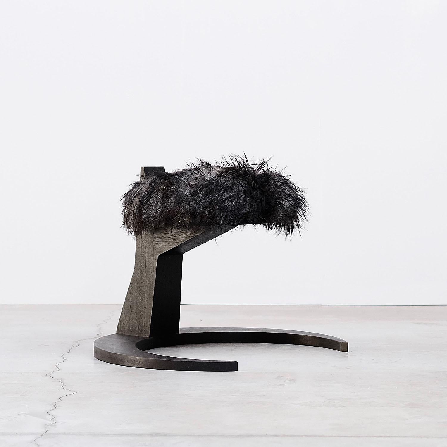 Modern Contemporary Stool in Iroko Wood and Sheep Wool, Hevioso by Arno Declercq For Sale