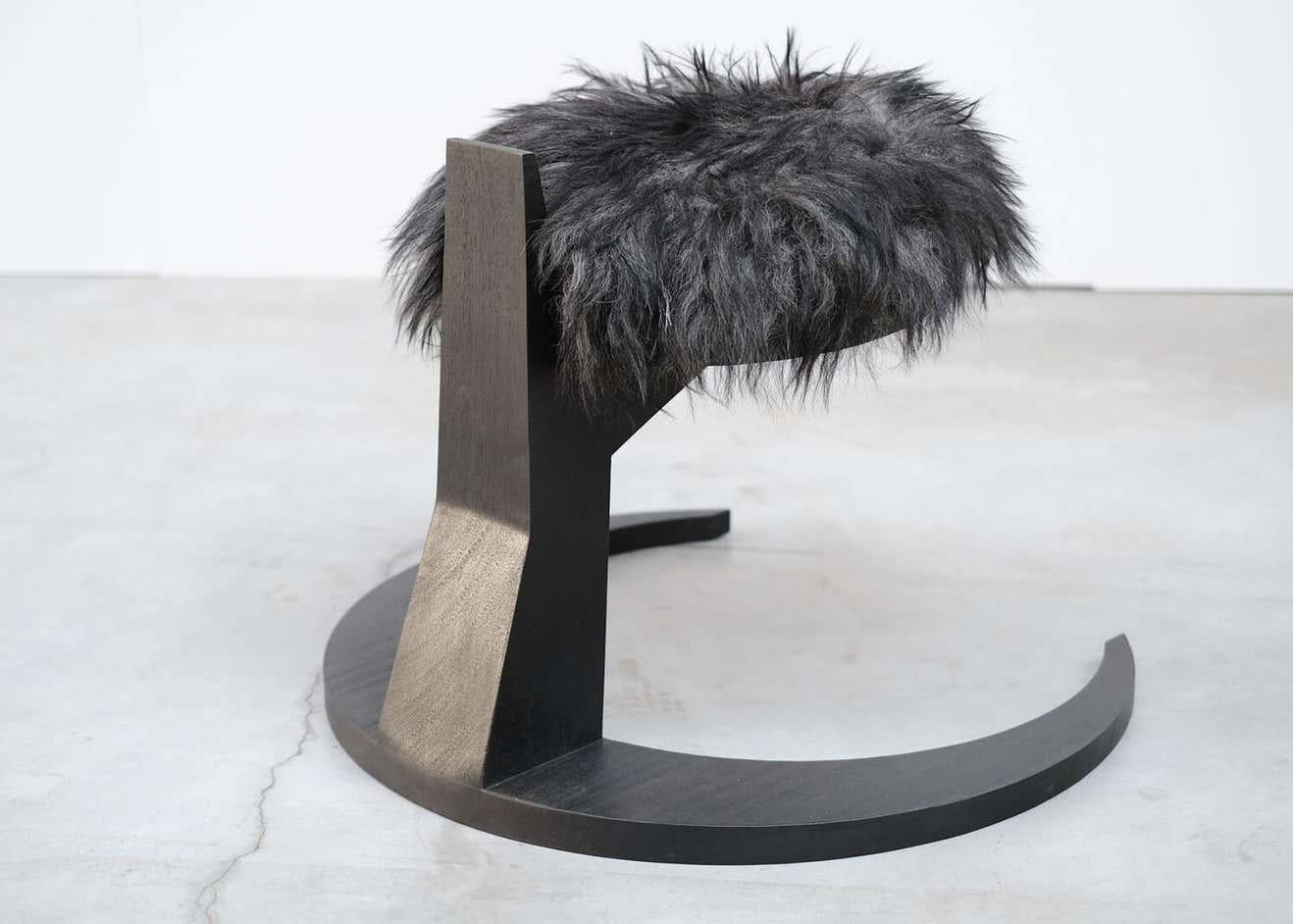 Belgian Contemporary Stool in Iroko Wood and Sheep Wool, Hevioso by Arno Declercq For Sale