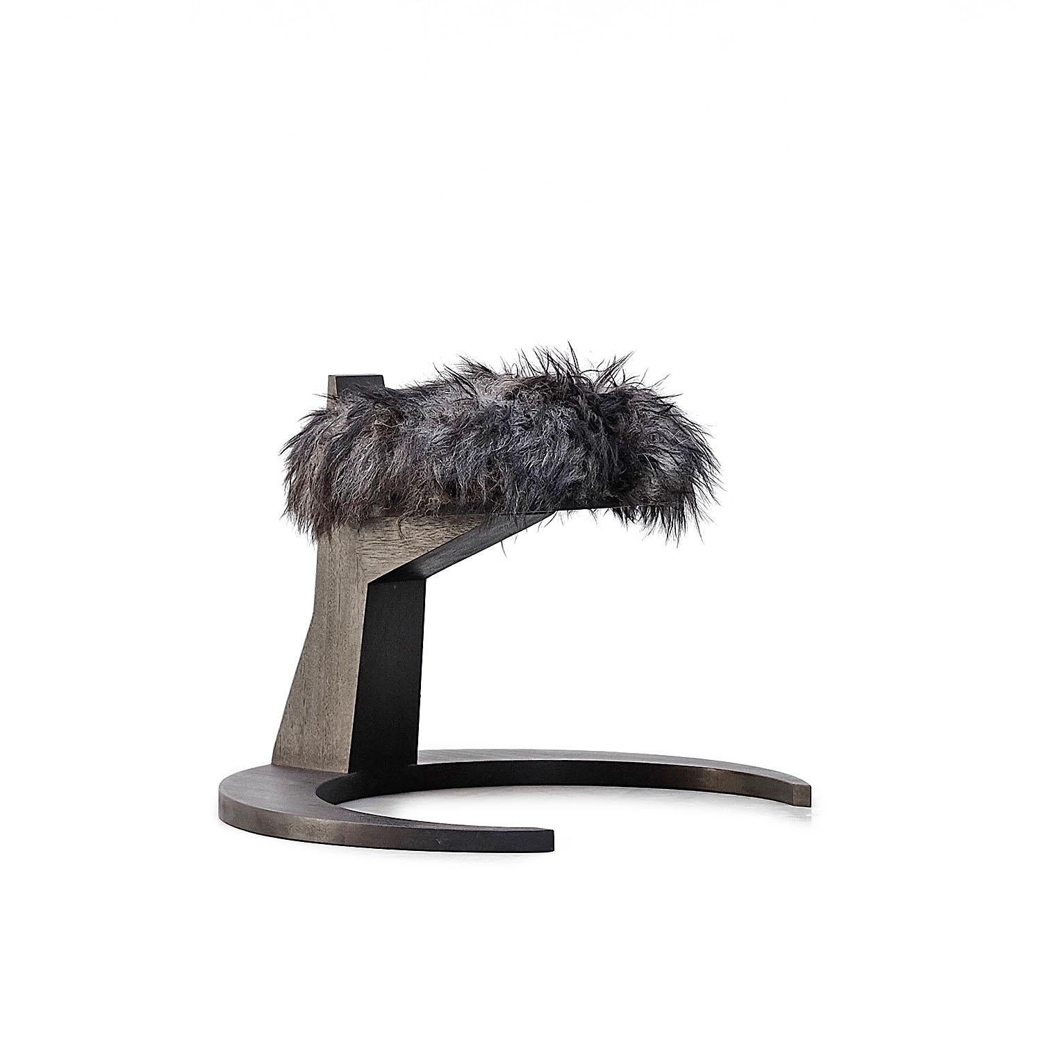 Contemporary Stool in Iroko Wood and Sheep Wool, Hevioso by Arno Declercq In New Condition For Sale In Warsaw, PL