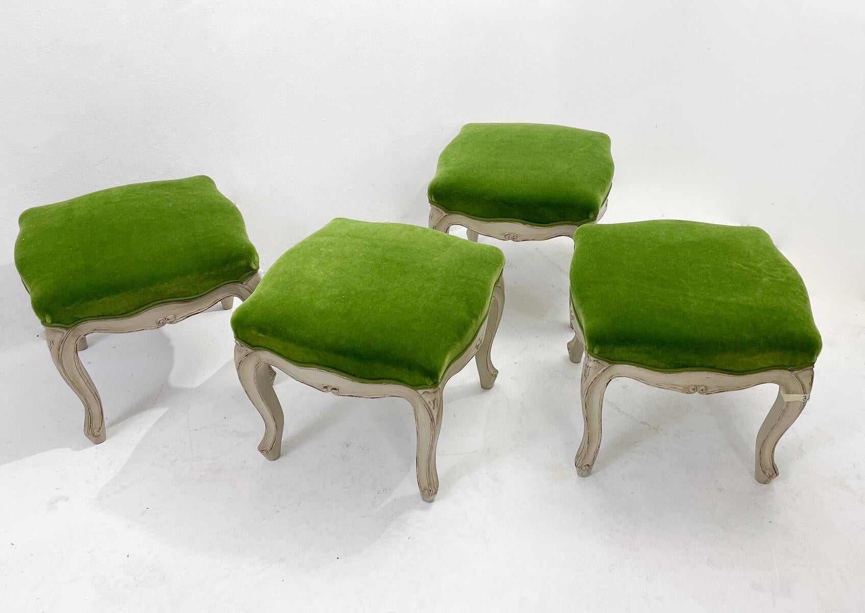 Contemporary Stool Louis XV Style, Green Velvet, Belgium, Sold Individually For Sale 1