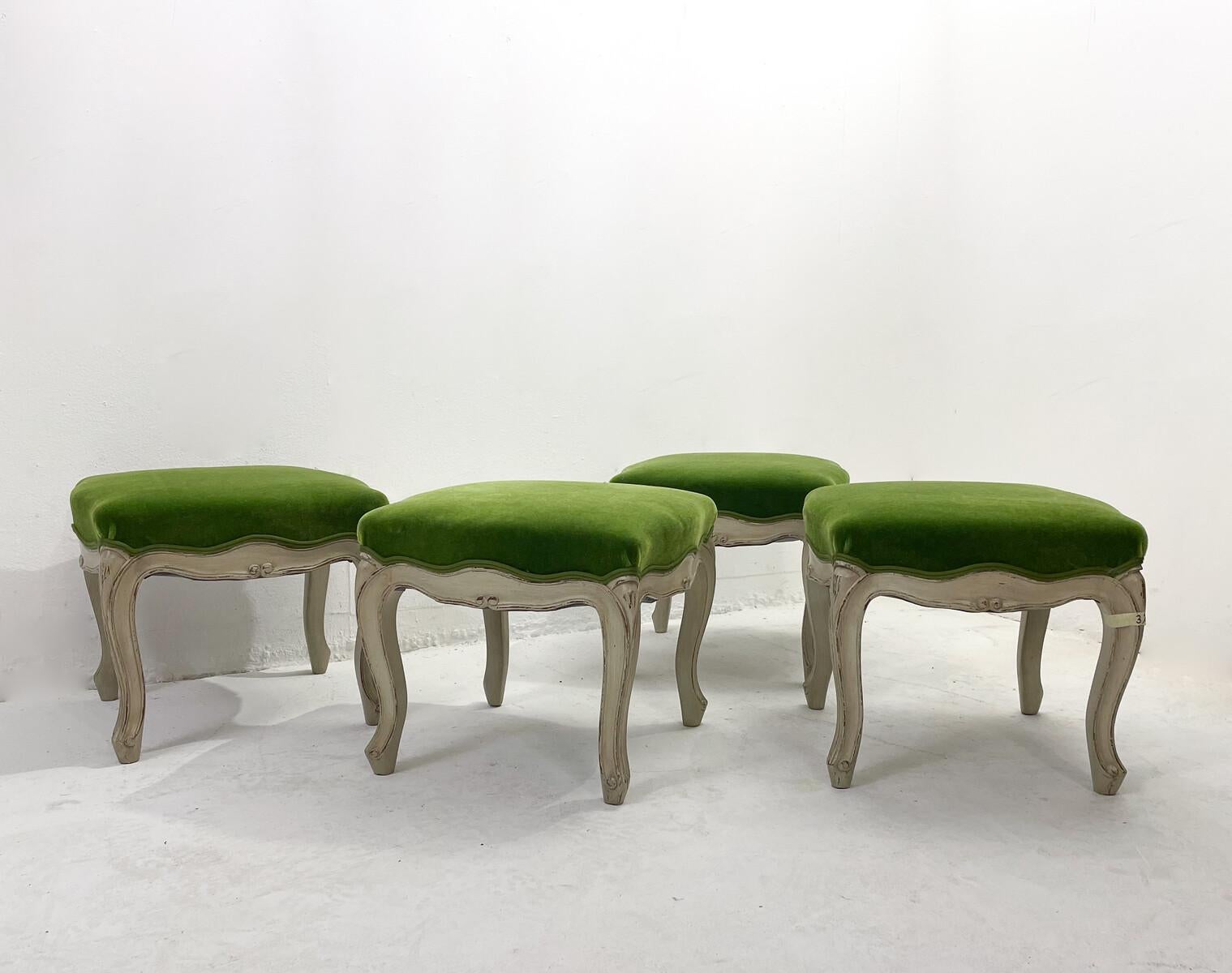 Contemporary Stool Louis XV Style, Green Velvet, Belgium, Sold Individually For Sale 2