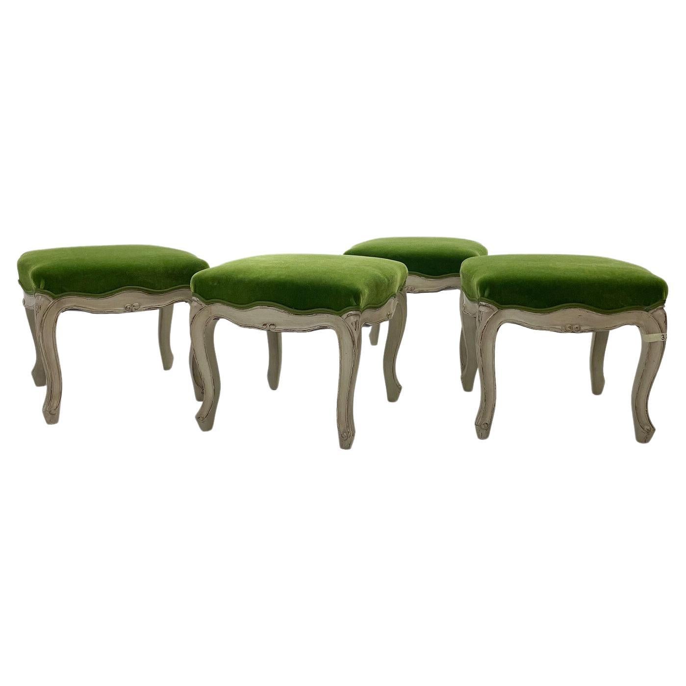 Contemporary Stool Louis XV Style, Green Velvet, Belgium, Sold Individually For Sale