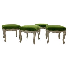 Contemporary Stool Louis XV Style, Green Velvet, Belgium, Sold Individually