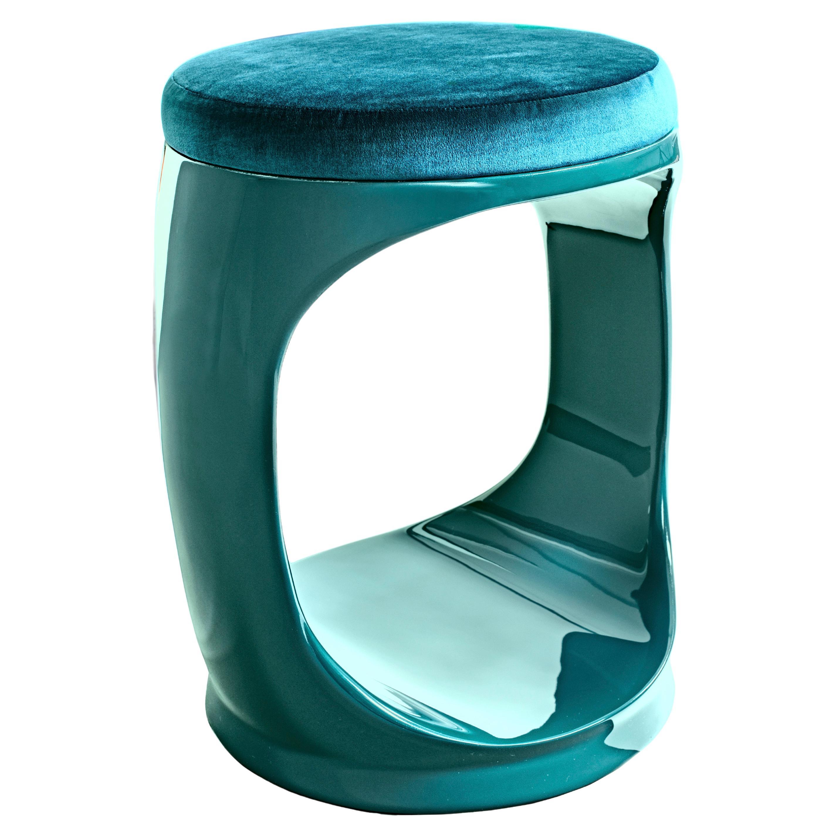 Contemporary Stool made in Italy, Pouf Sitze Signet Ring Türkis