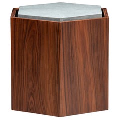 Contemporary Stool Side Table in Wood and Stone
