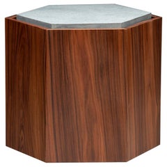 Contemporary Stool Side Table in Wood and Stone