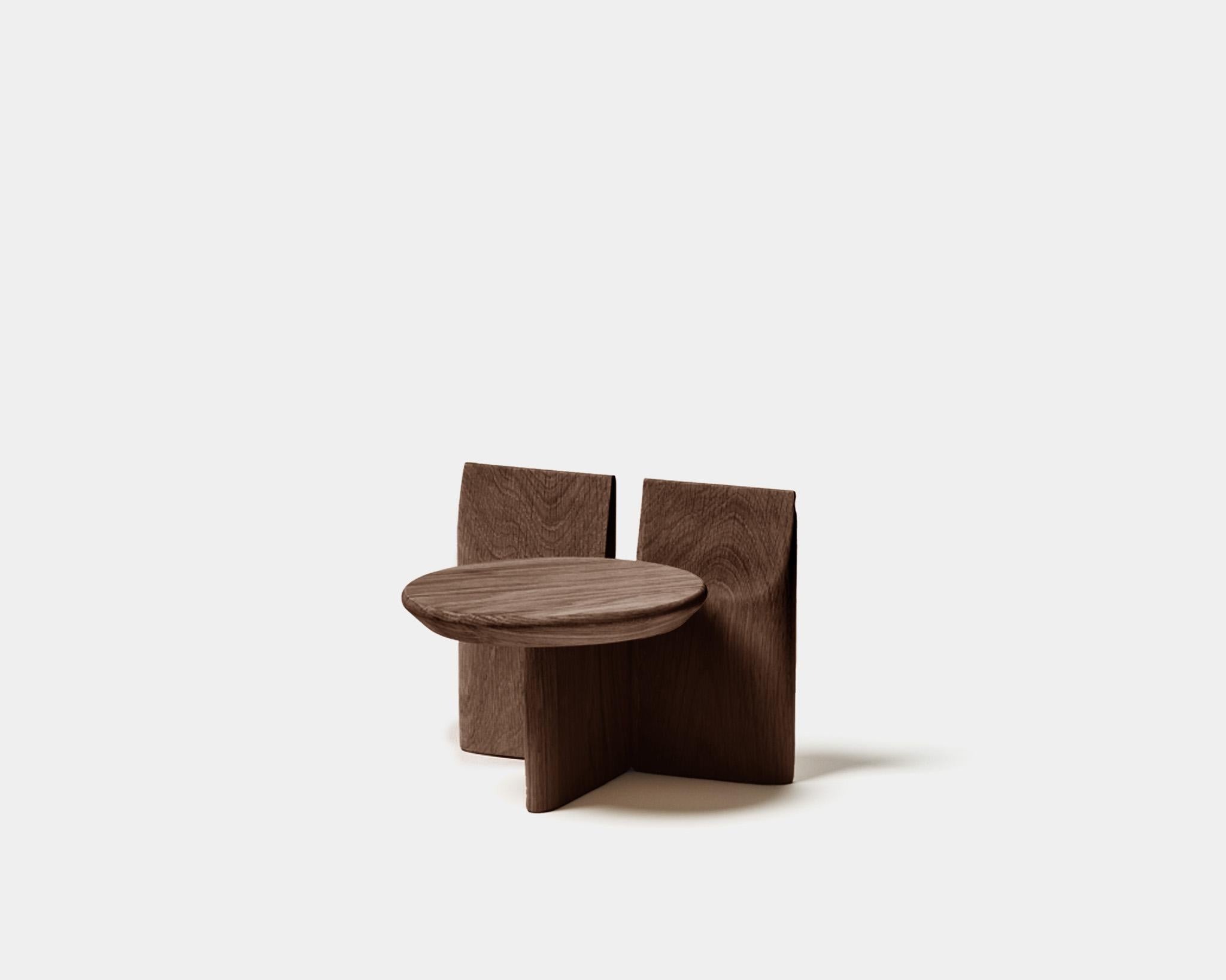Contemporary Stool 'Tabi' by Obstacles, Solid Oak, Coffee, H.20 For Sale 4