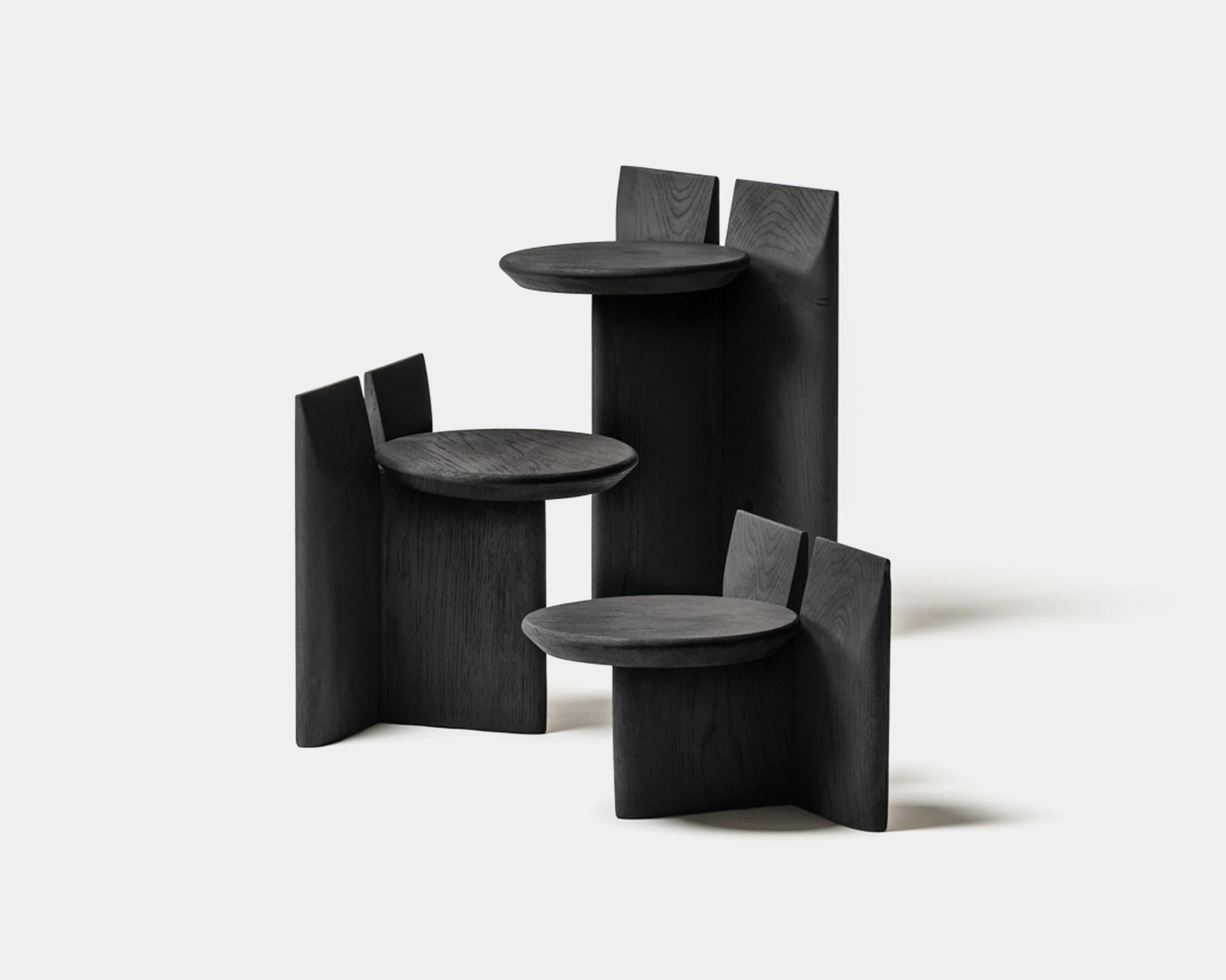 Modern Contemporary Stool 'Tabi' by Obstacles, Solid Oak, Coffee, H.20 For Sale