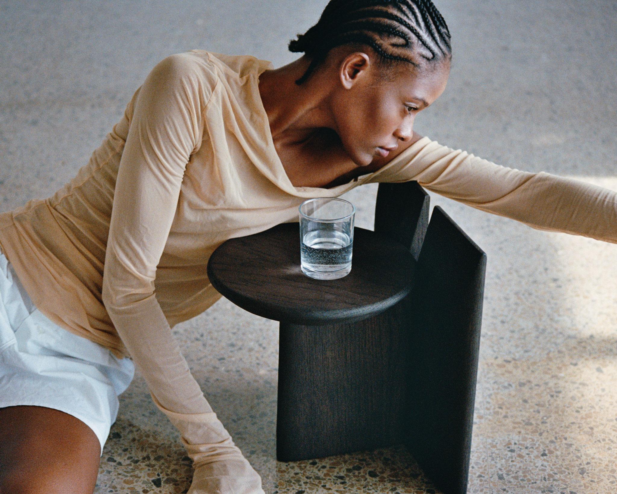 Contemporary Stool 'Tabi' by Obstacles, Solid Oak, Coffee, H.20 For Sale 1