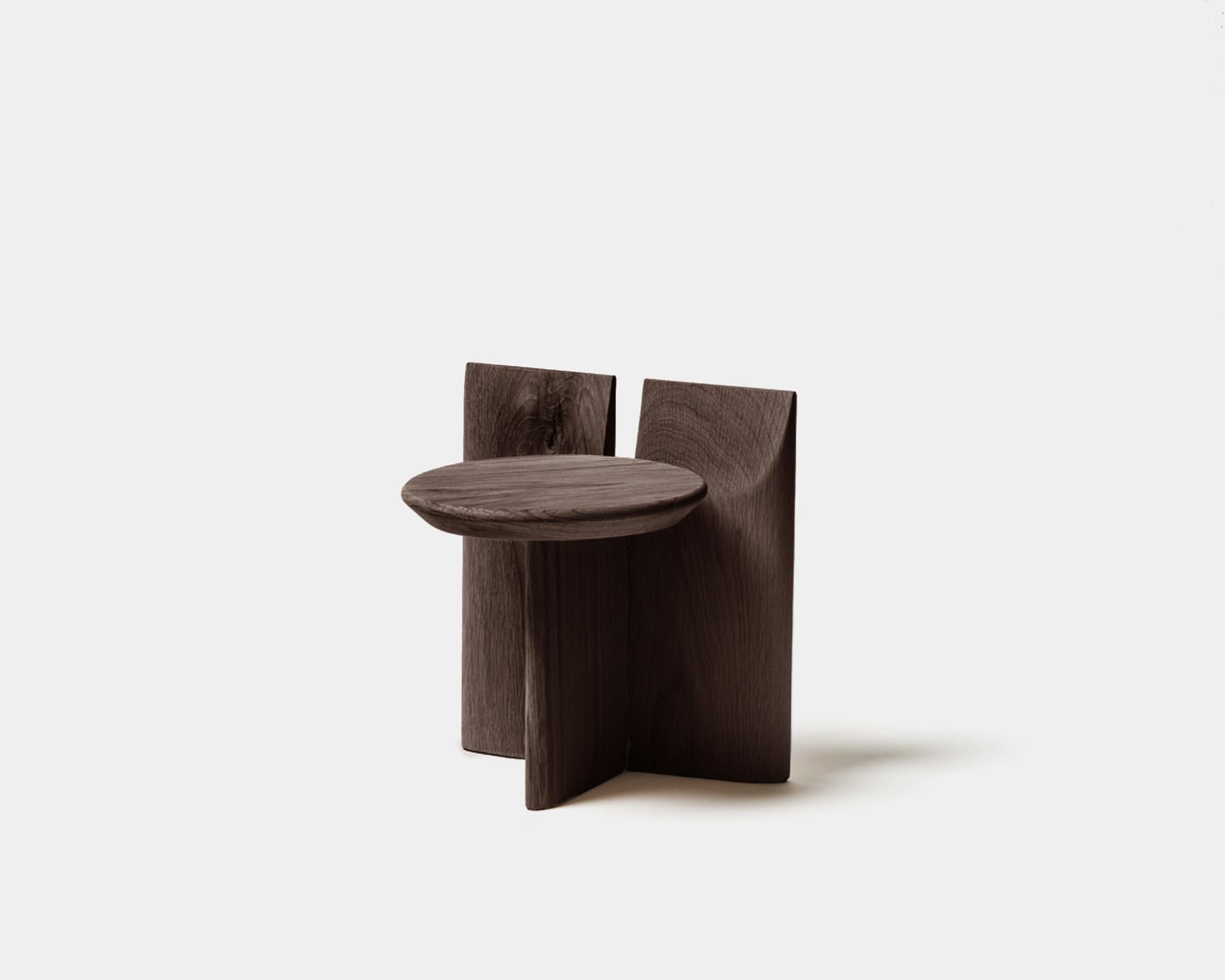 Contemporary Stool 'Tabi' by Obstacles, Solid Oak, Umber, H.30 For Sale 5