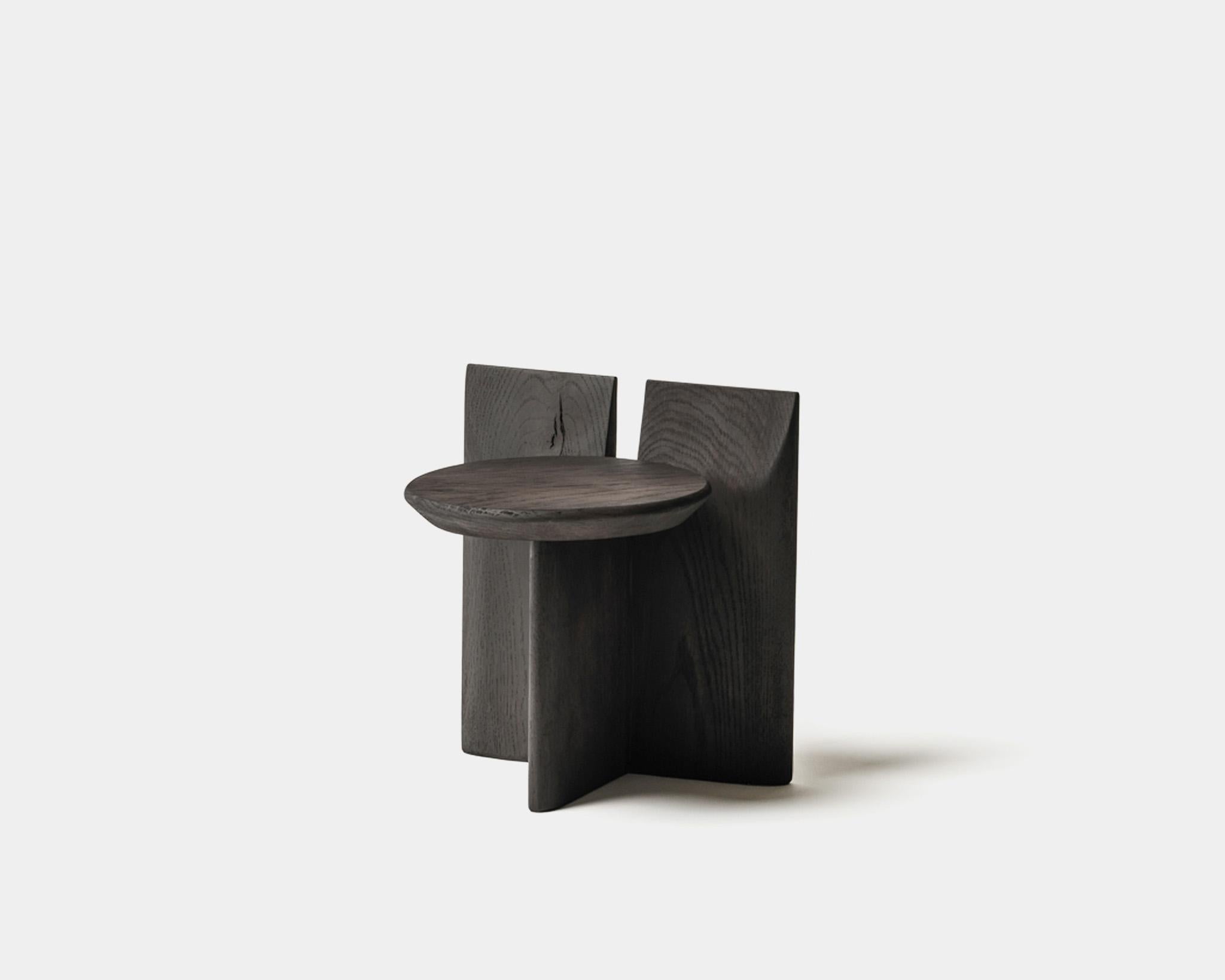 Contemporary Stool 'Tabi' by Obstacles, Solid Oak, Umber, H.30 For Sale 2