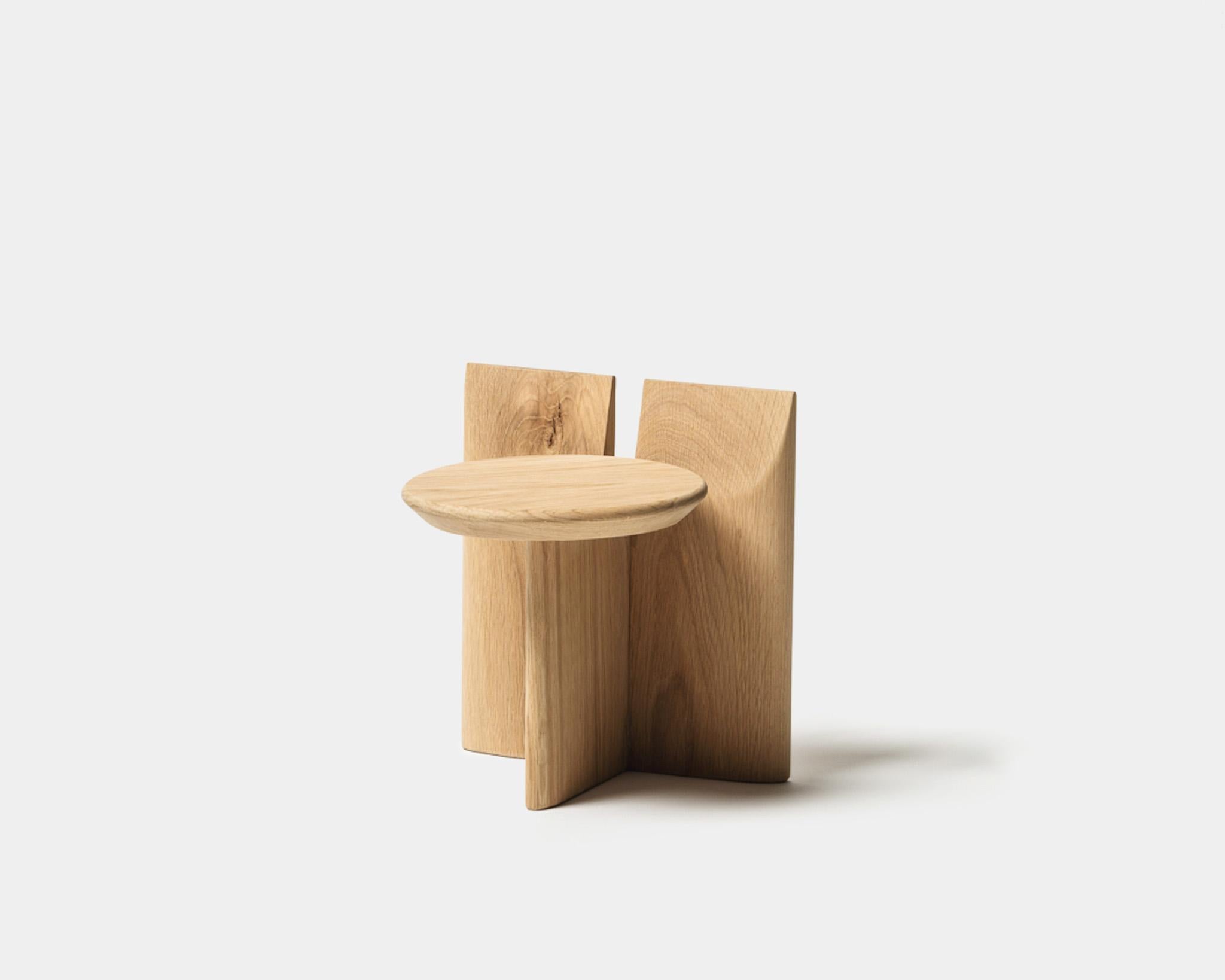 Contemporary Stool 'Tabi' by Obstacles, Solid Oak, Umber, H.30 For Sale 3