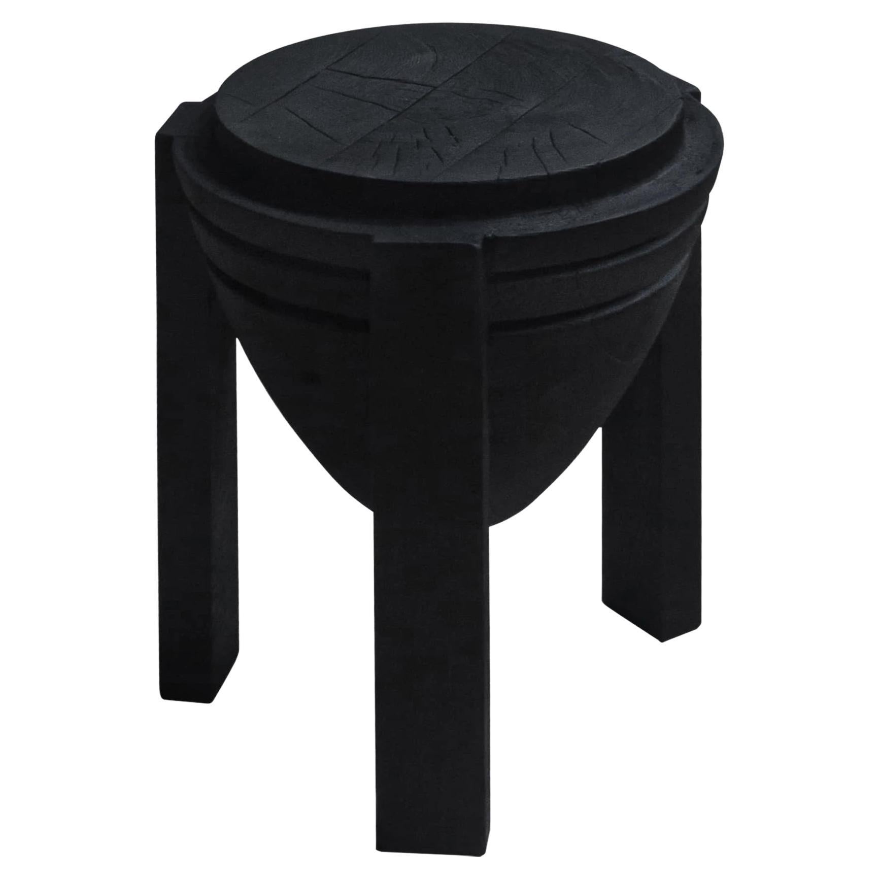 Contemporary Stool 'Taurz' in Burnt Wood by Carmworks, Customizable For Sale
