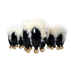 Contemporary Black Stool Upholstered with Fur Top & Gold Spheres Details