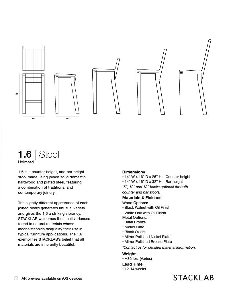 Contemporary Counter-Height Stool, Walnut or Oak by Stacklab 4