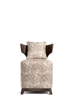 Contemporary Stool with Curved Beech Wood Frame, Made in Italy