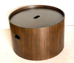 Contemporary Storage Bin Round Coffee Table in Dark Walnut