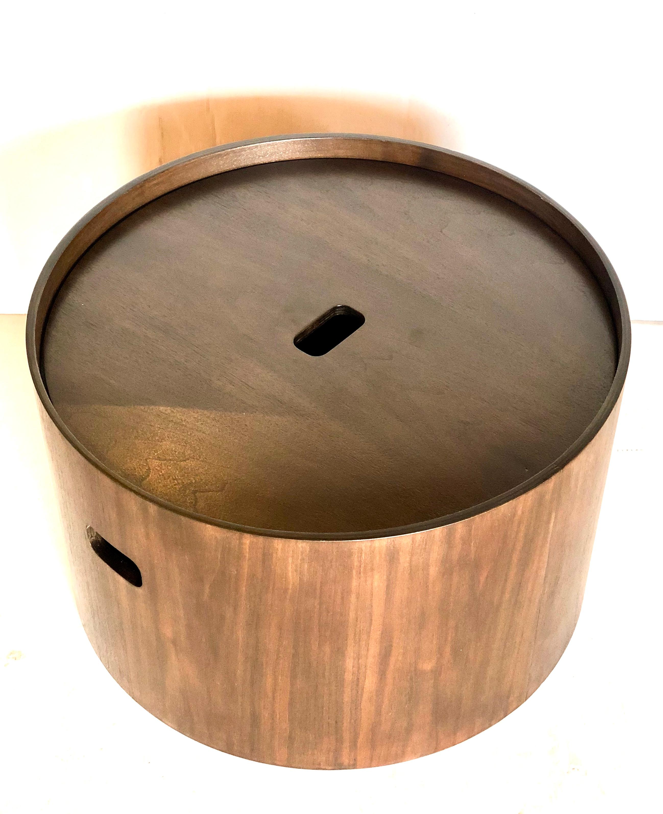 American Contemporary Storage Bin Round Coffee Table in Dark Walnut