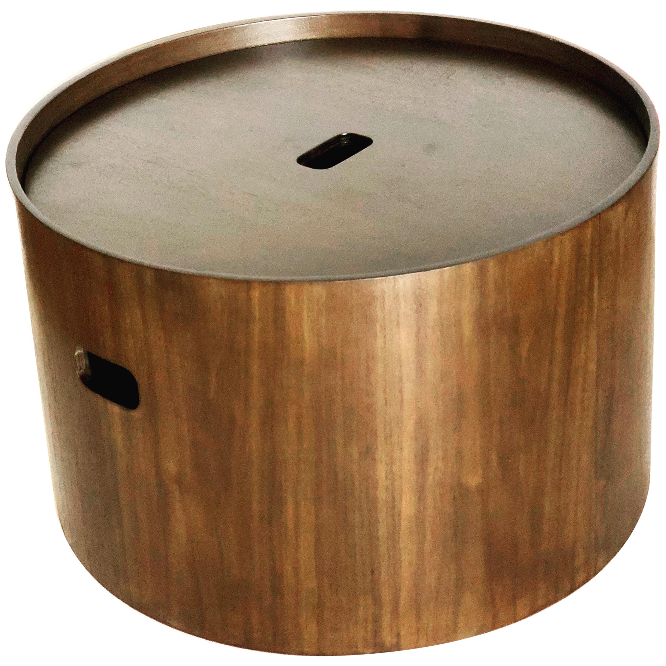 Contemporary Storage Bin Round Coffee Table in Dark Walnut