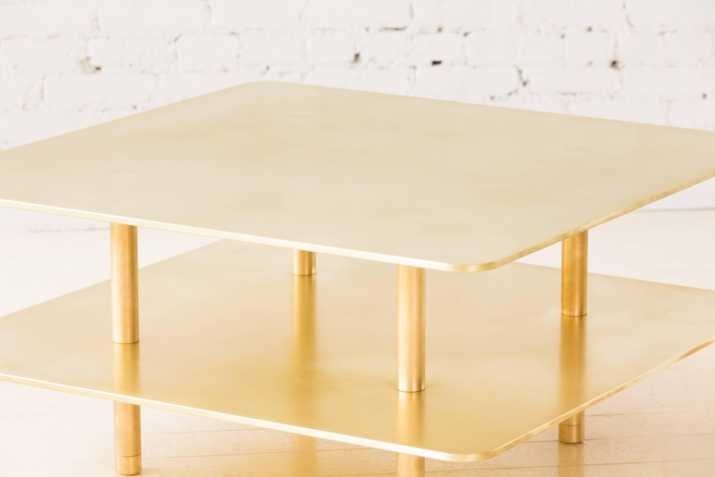 Contemporary Two Tier Strata Coffee Table in Brass by Fort Standard, in Stock For Sale 2