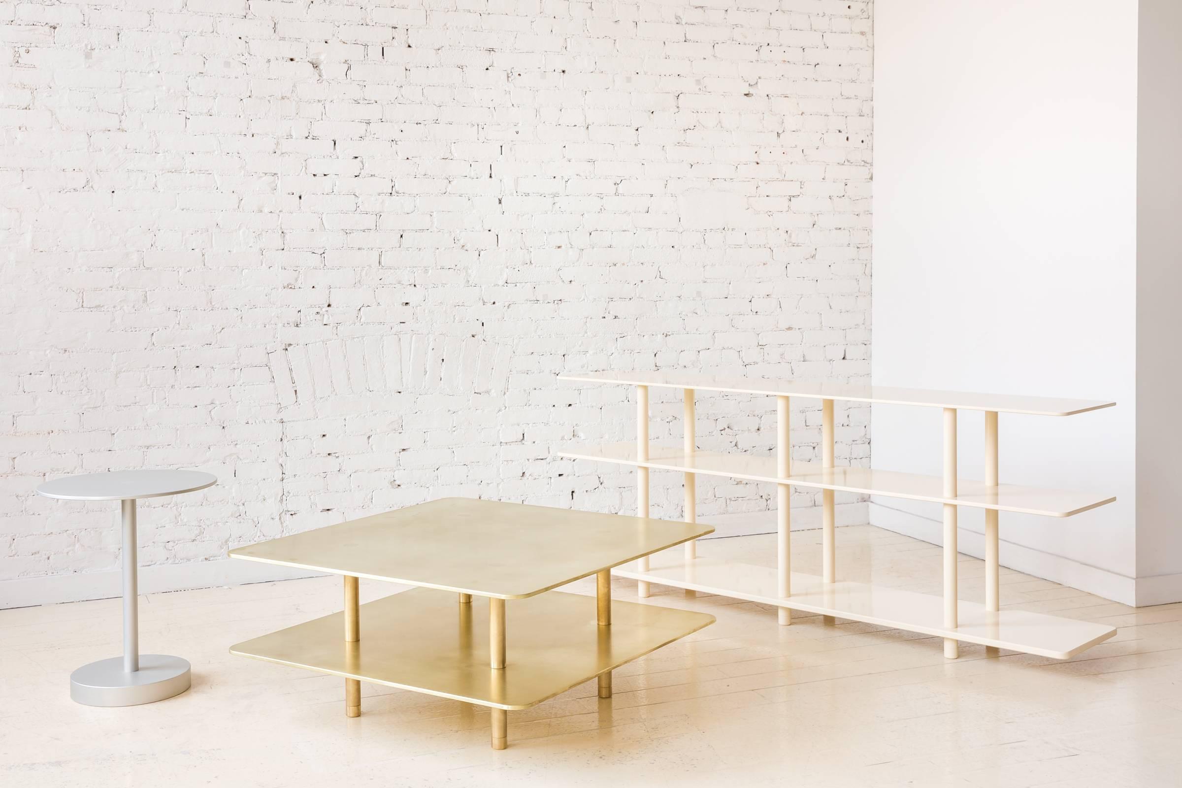 Contemporary Two Tier Strata Coffee Table in Brass by Fort Standard, in Stock For Sale 3