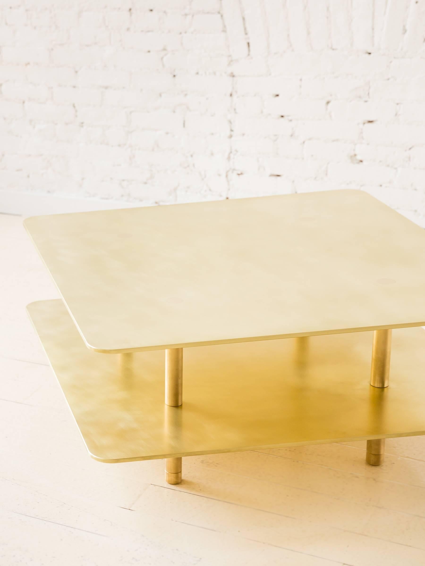Contemporary Two Tier Strata Coffee Table in Brass by Fort Standard For Sale 2
