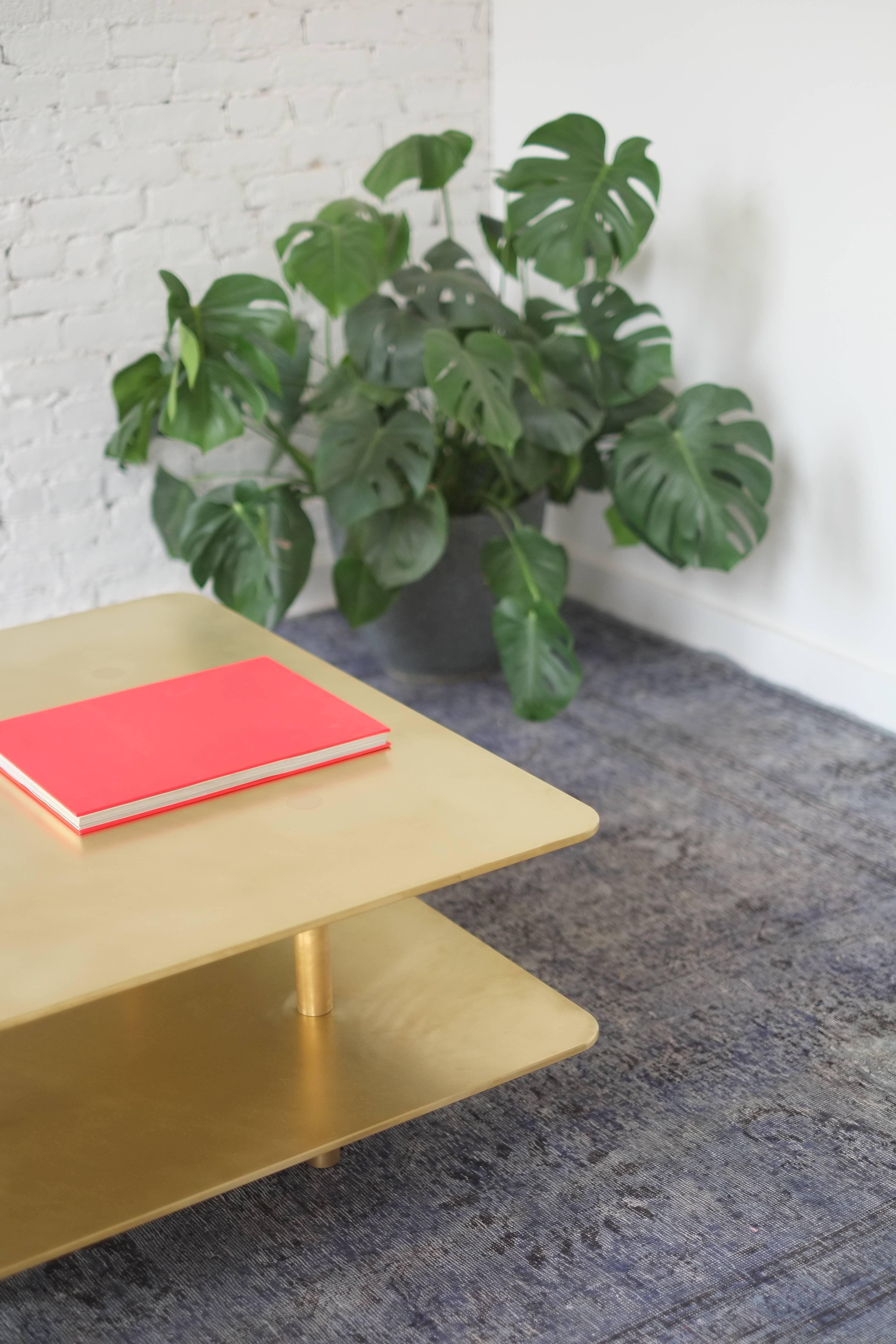 Contemporary Two Tier Strata Coffee Table in Brass by Fort Standard In New Condition For Sale In Brooklyn, NY