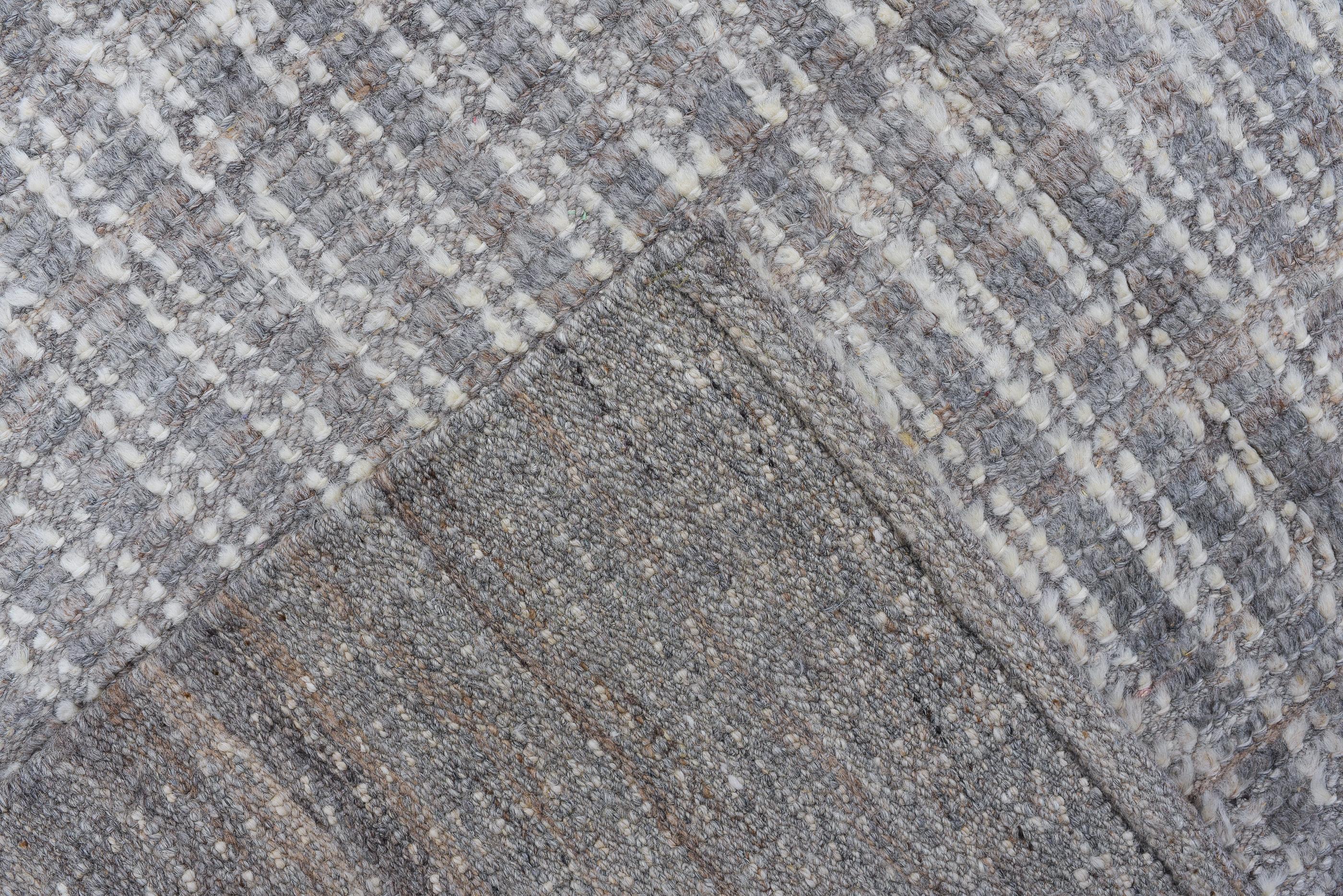 Wool Contemporary Stripe Steel Blue Tulu For Sale