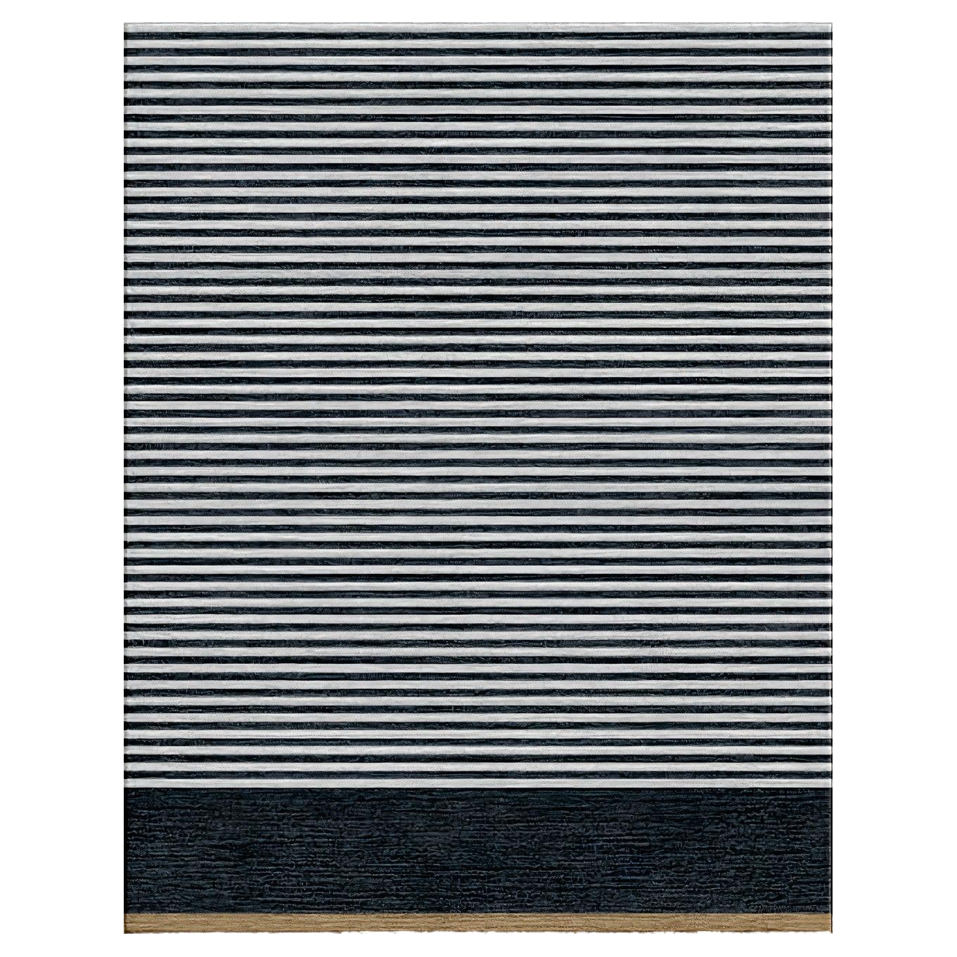 Contemporary Striped Area Rug New Zealand Wool Hand Tufted For Sale