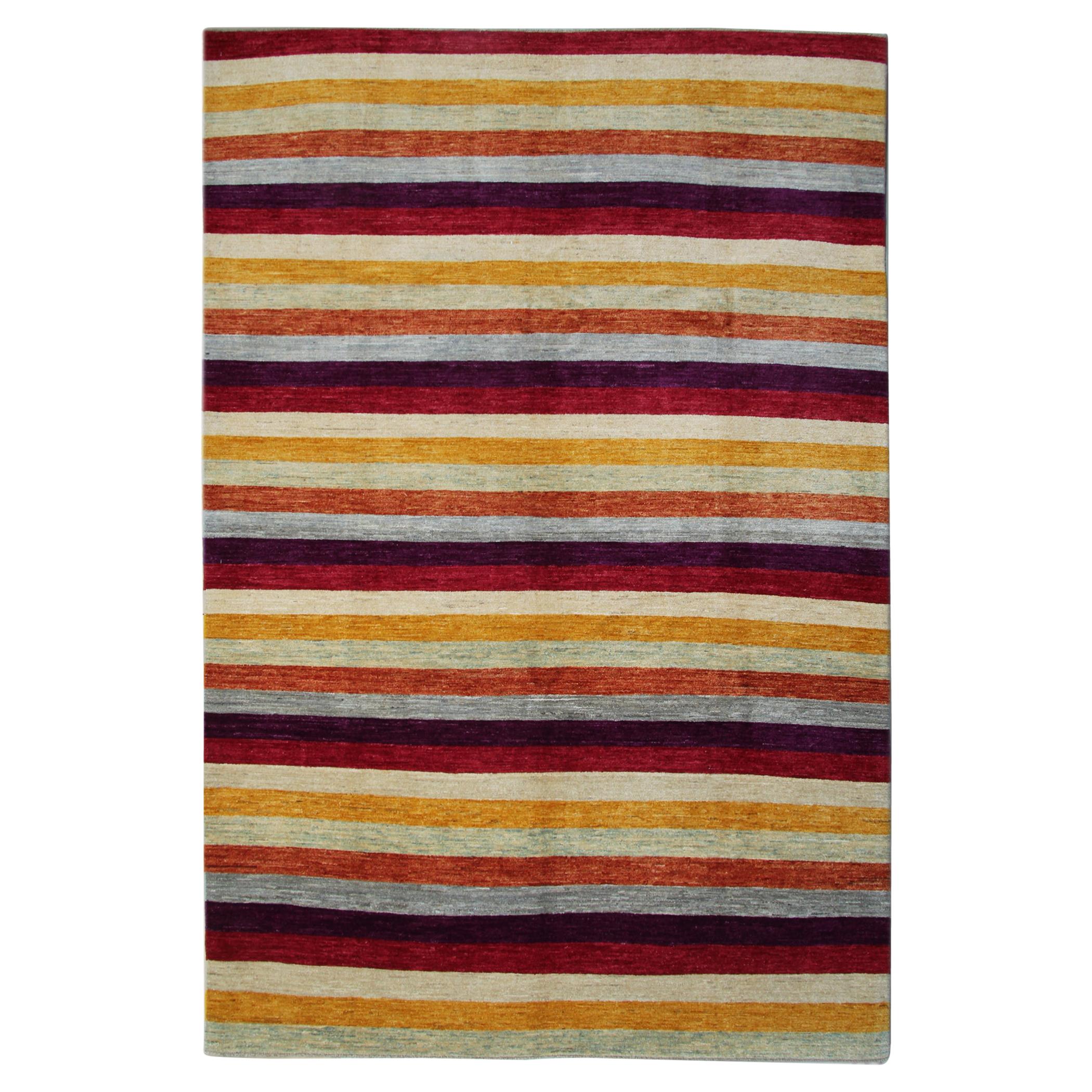 Contemporary Striped Area Rug Multicolored Modern Bedroom Rug For Sale