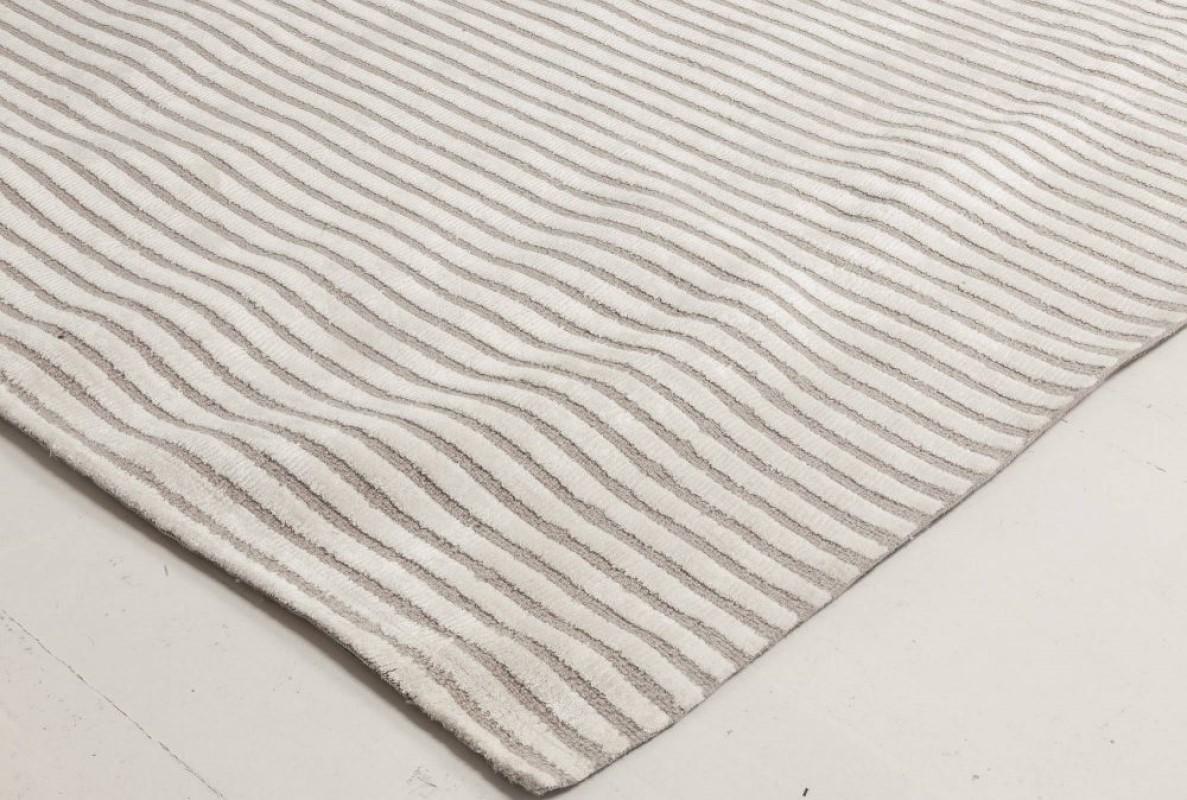 Hand-Woven Contemporary Striped Beige and Grey Handmade Wool Rug by Doris Leslie Blau For Sale
