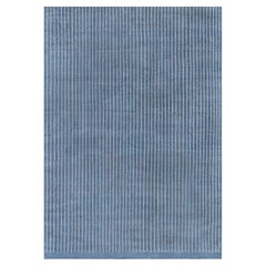 Contemporary Striped Blue and White Handmade Rug by Doris Leslie Blau