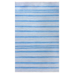 Contemporary Striped Blue Dhurrie Rug by Doris Leslie Blau