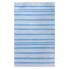 Contemporary Striped Blue Dhurrie Rug by Doris Leslie Blau