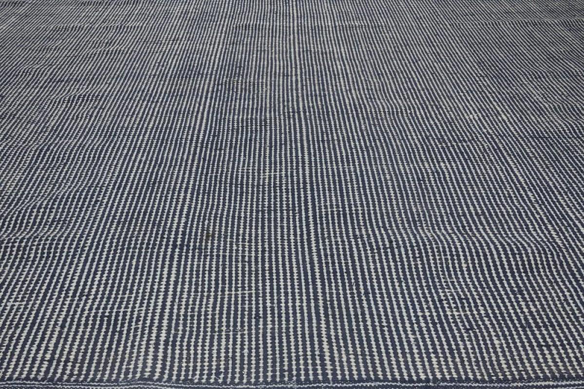Indian Contemporary Striped Blue Flat-Weave Wool Rug by Doris Leslie Blau For Sale